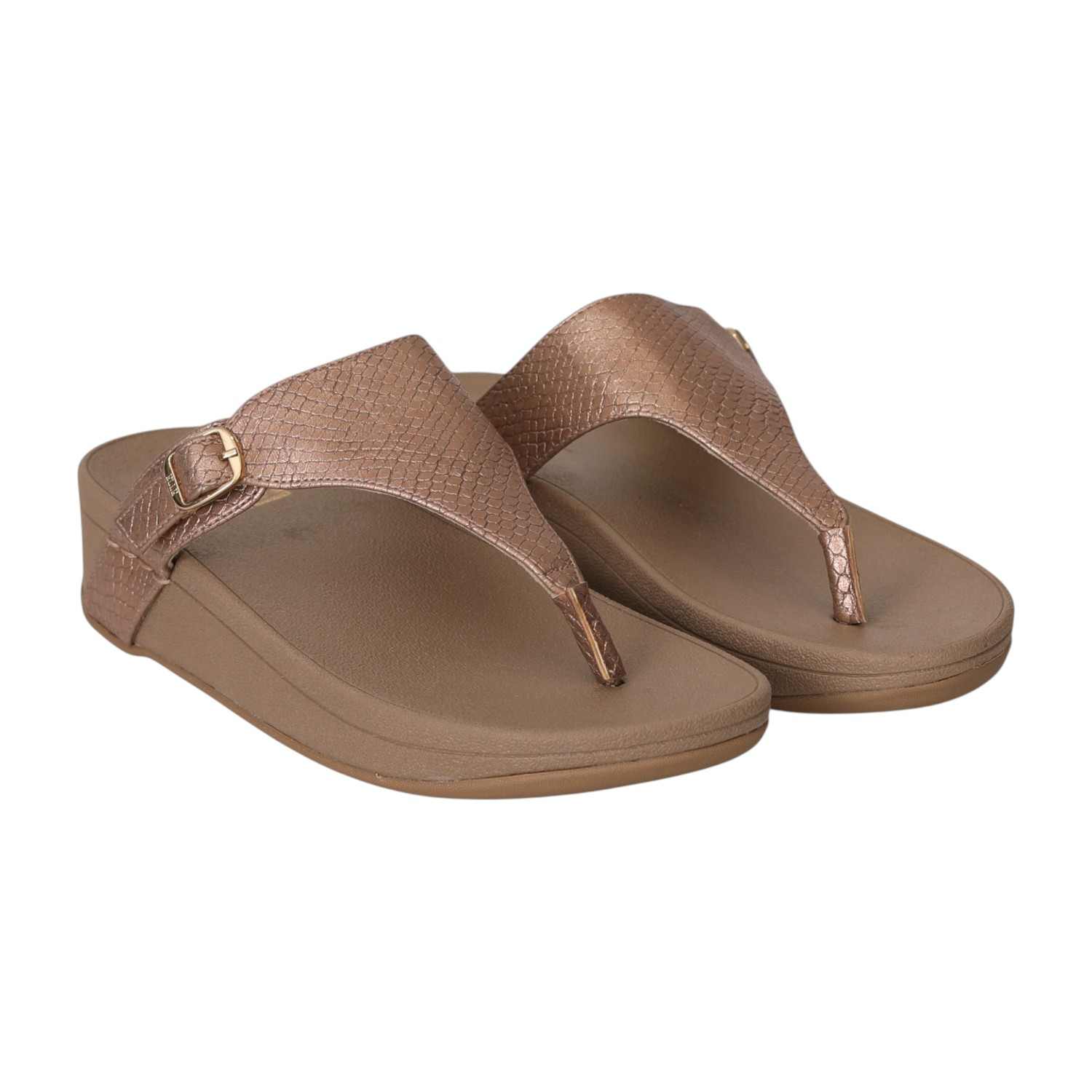 Women Bronze Buckled Wedge Toe Flats