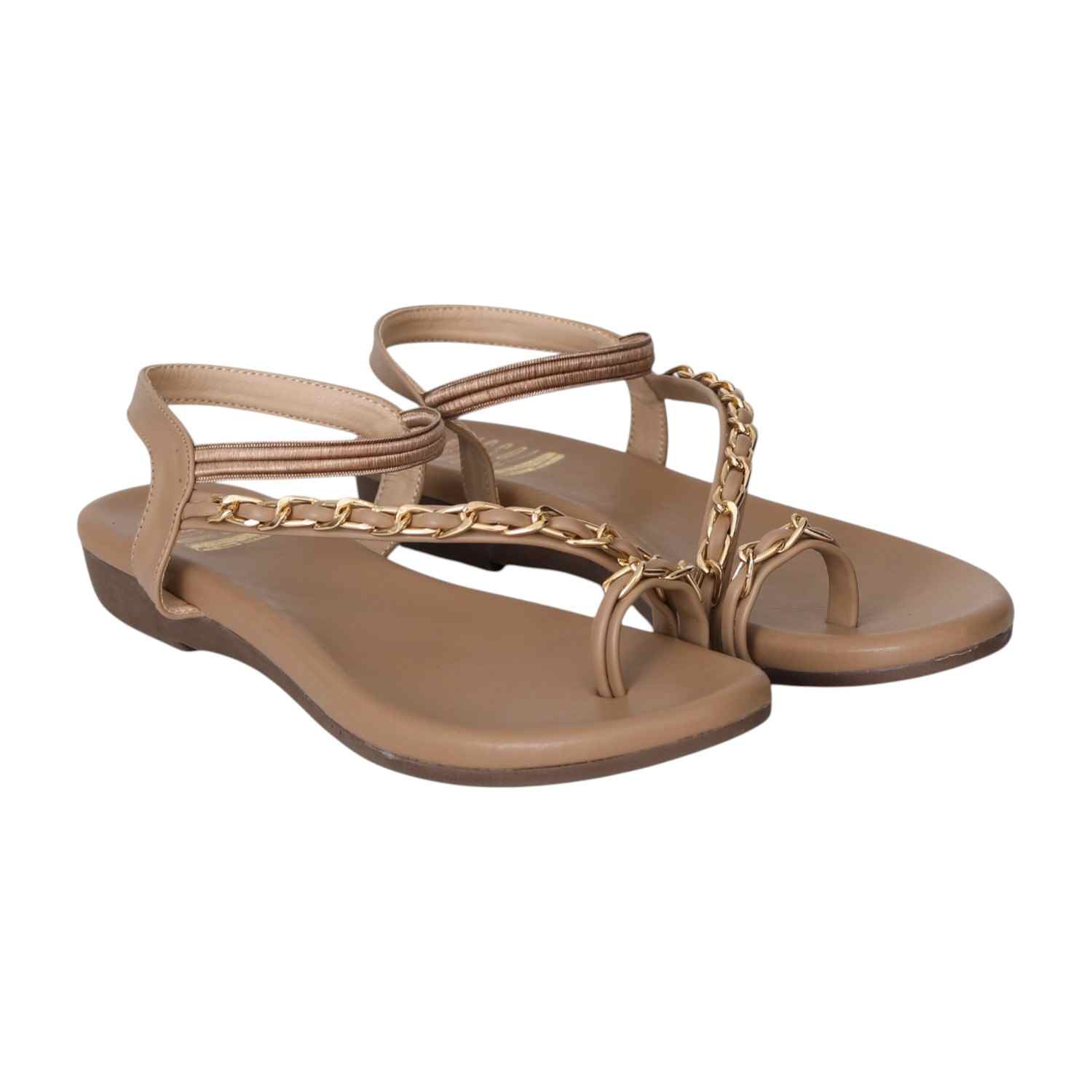 Women Beige Chain-Link Toe Flats