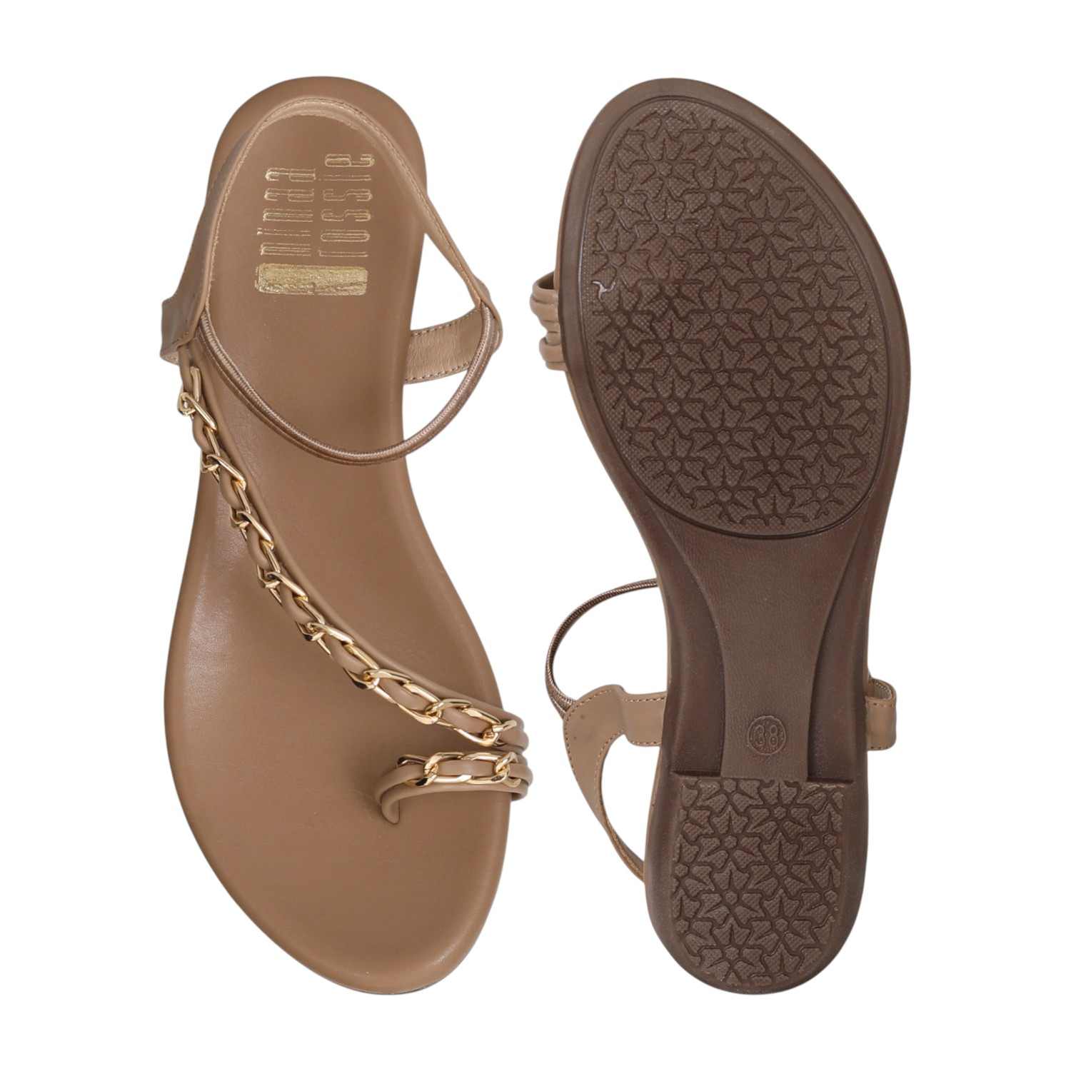 Women Beige Chain-Link Toe Flats