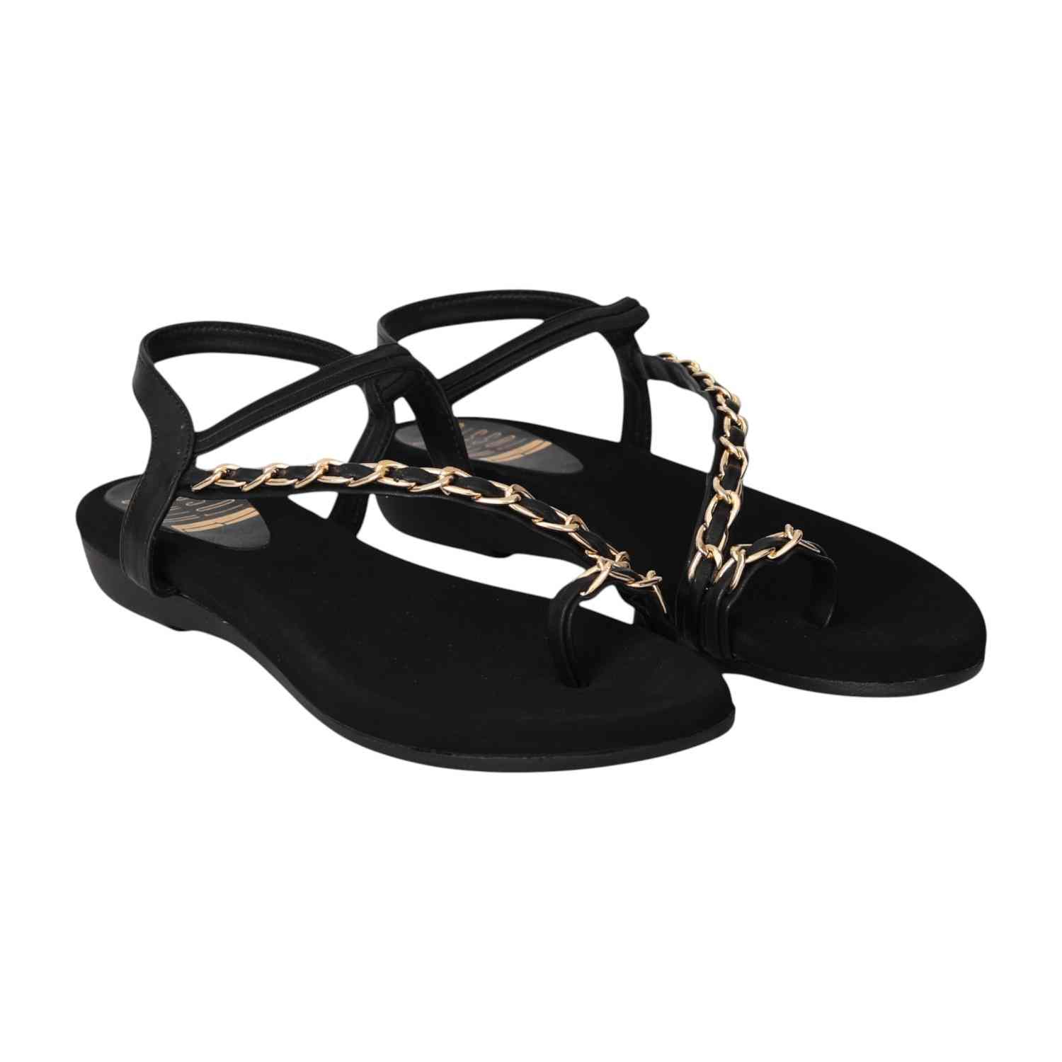 Women Black Chain-Link Toe Flats
