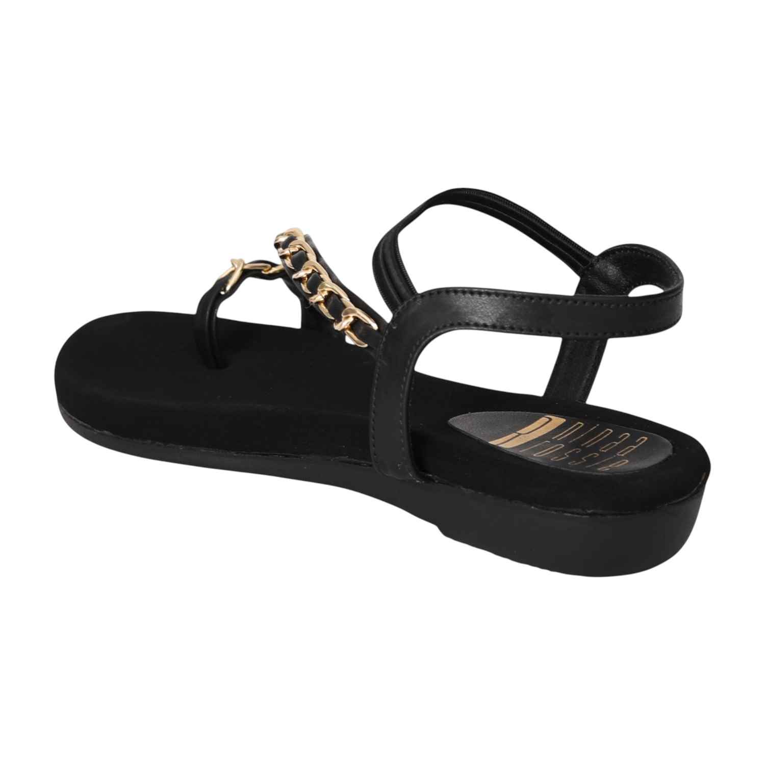 Women Black Chain-Link Toe Flats