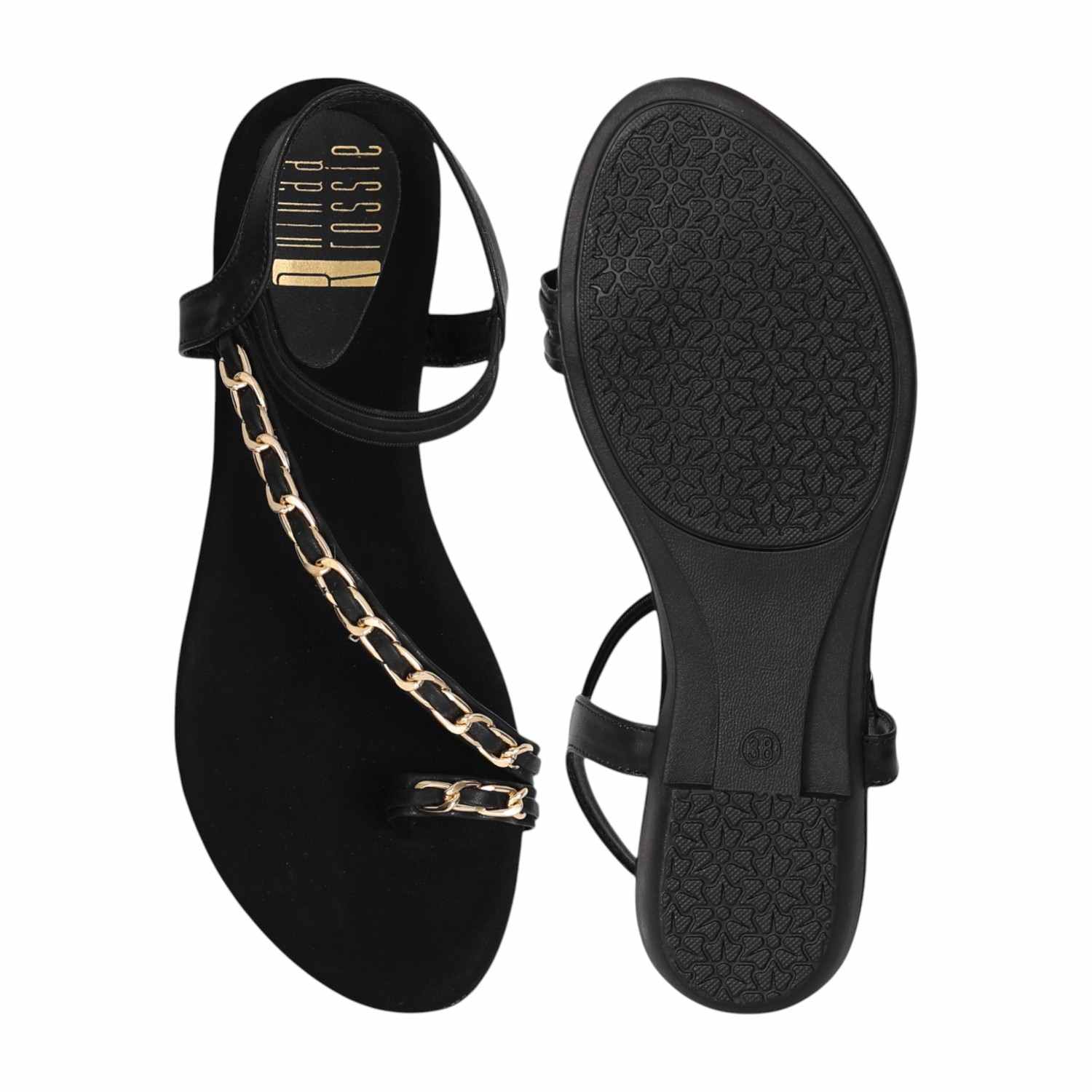 Women Black Chain-Link Toe Flats