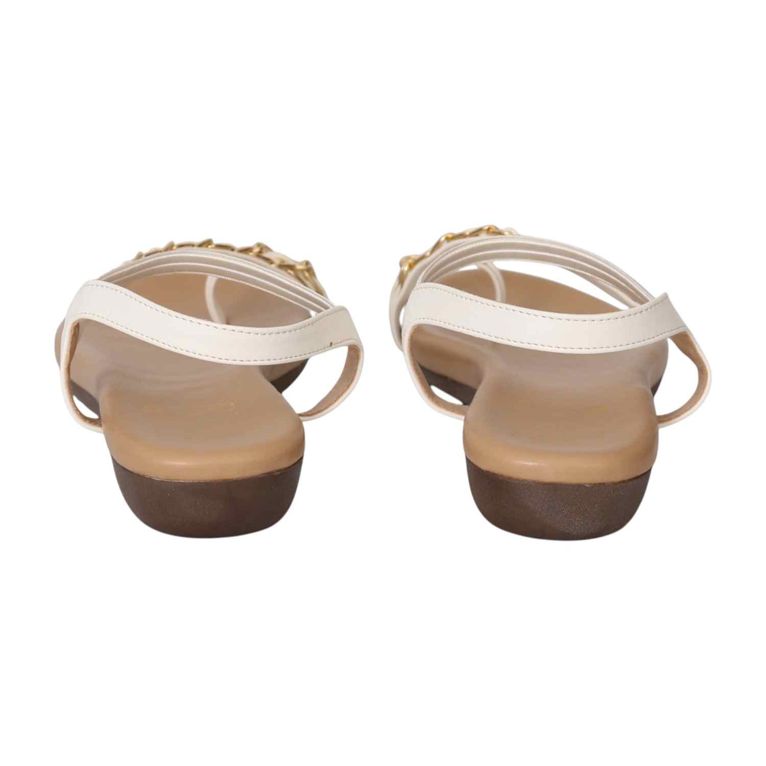 Women White Chain-Link Toe Flats