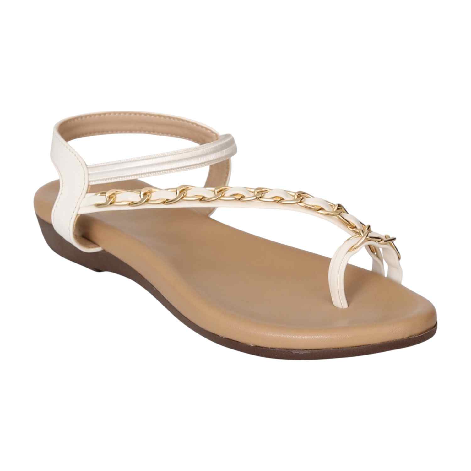 Women White Chain-Link Toe Flats