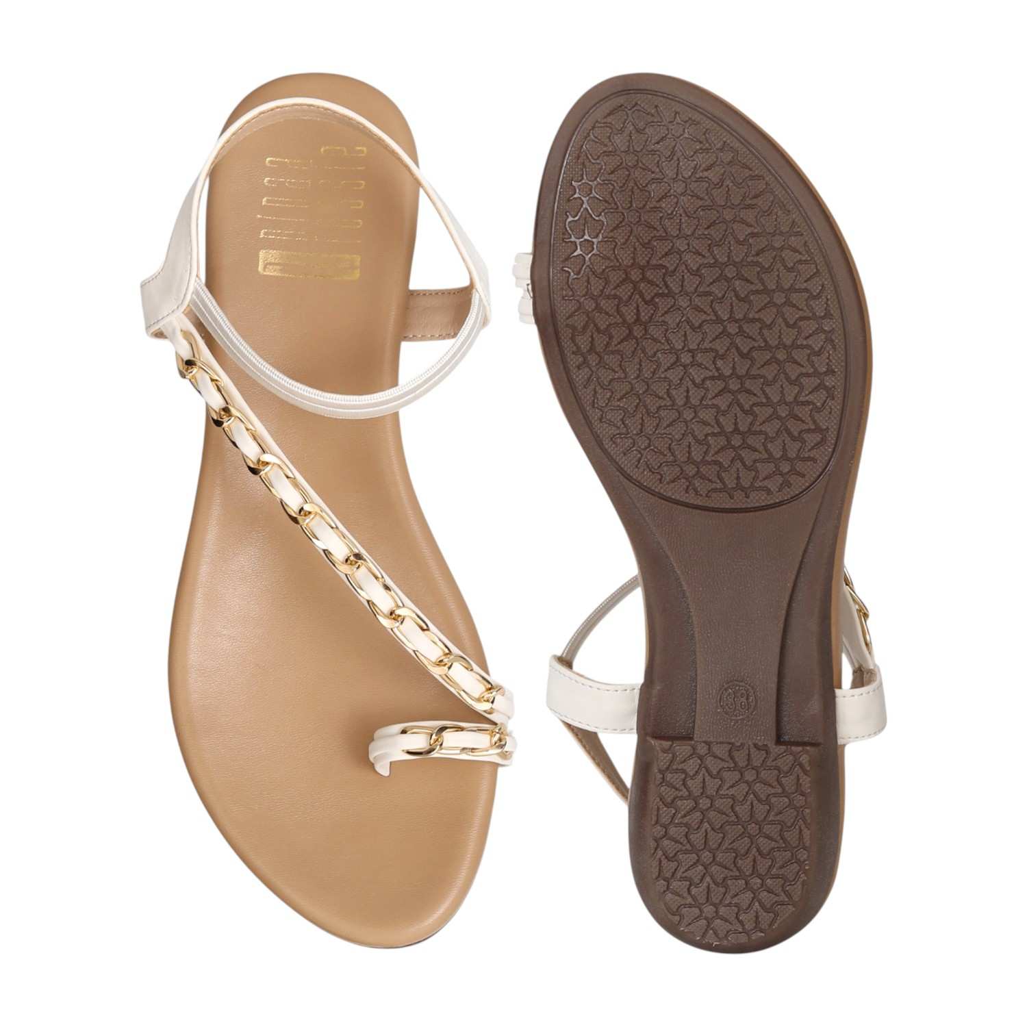 Women White Chain-Link Toe Flats