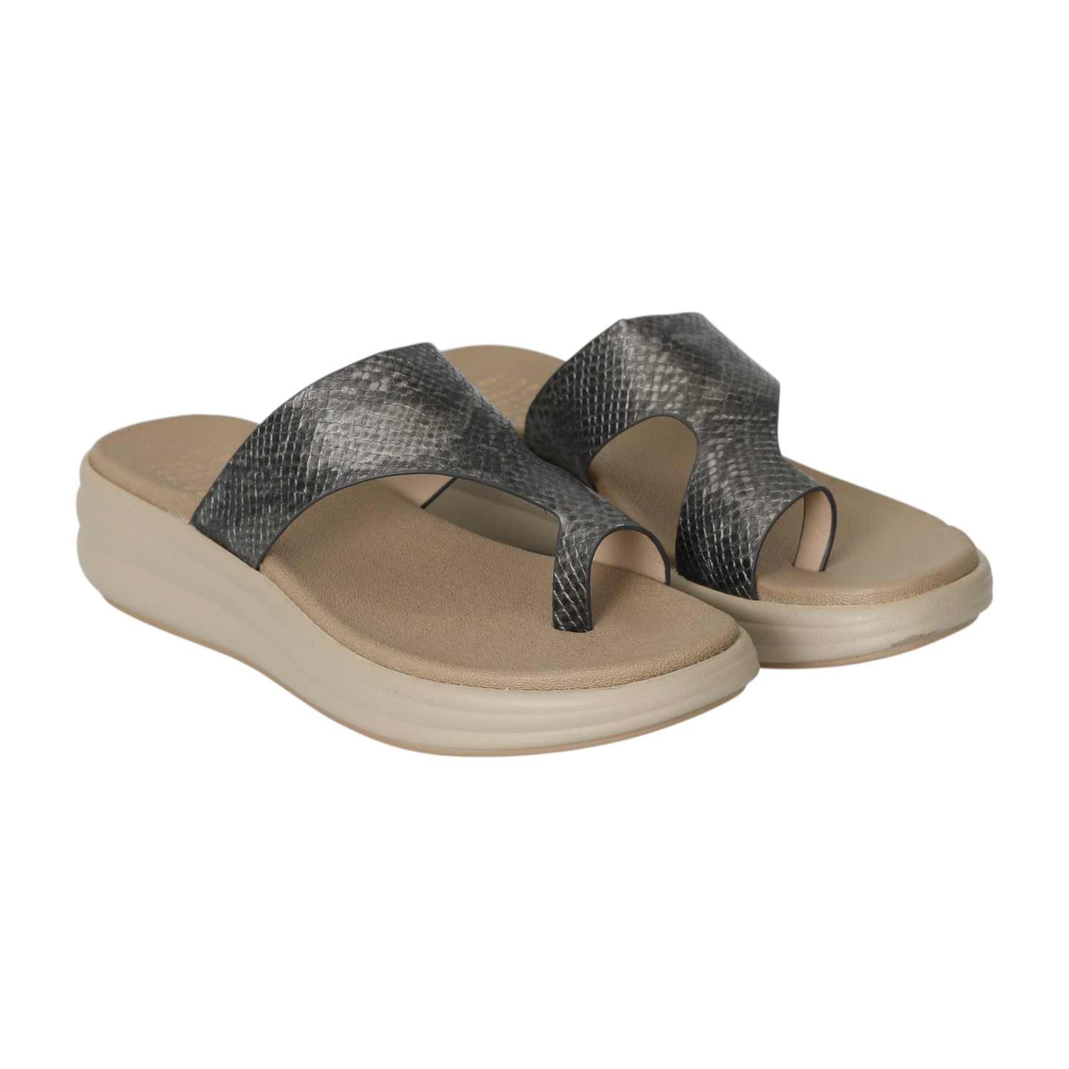 Women's Grey Gleam Toe-Ring Slides