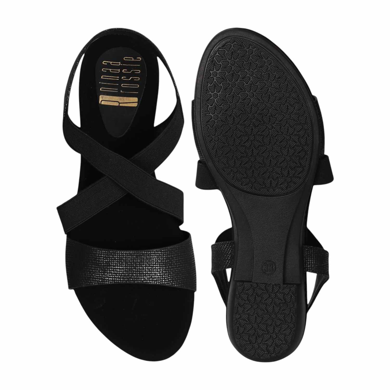 Women Black Criss-Cross Comfort Flats