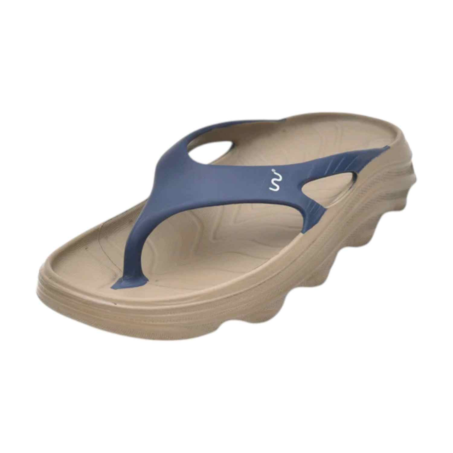 Men Khakhi Blue Flip Flops