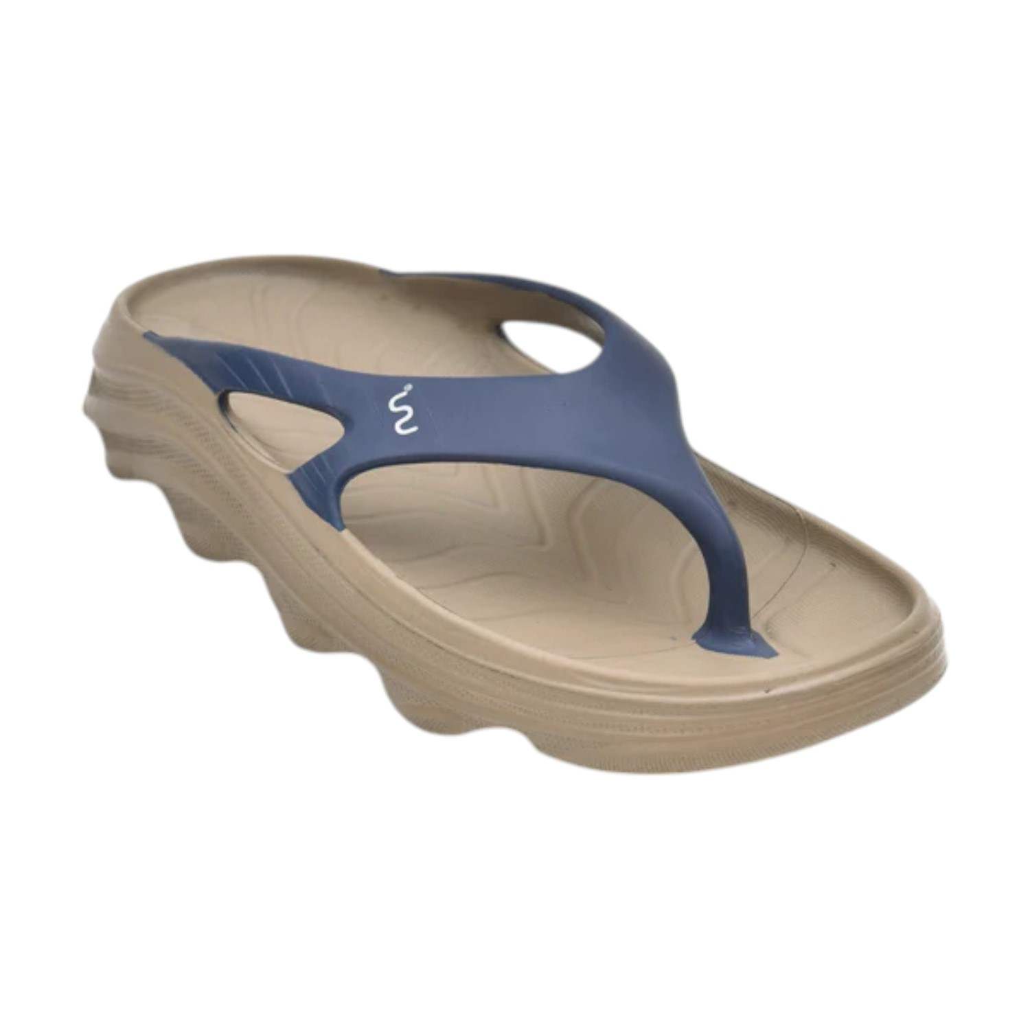 Men Khakhi Blue Flip Flops