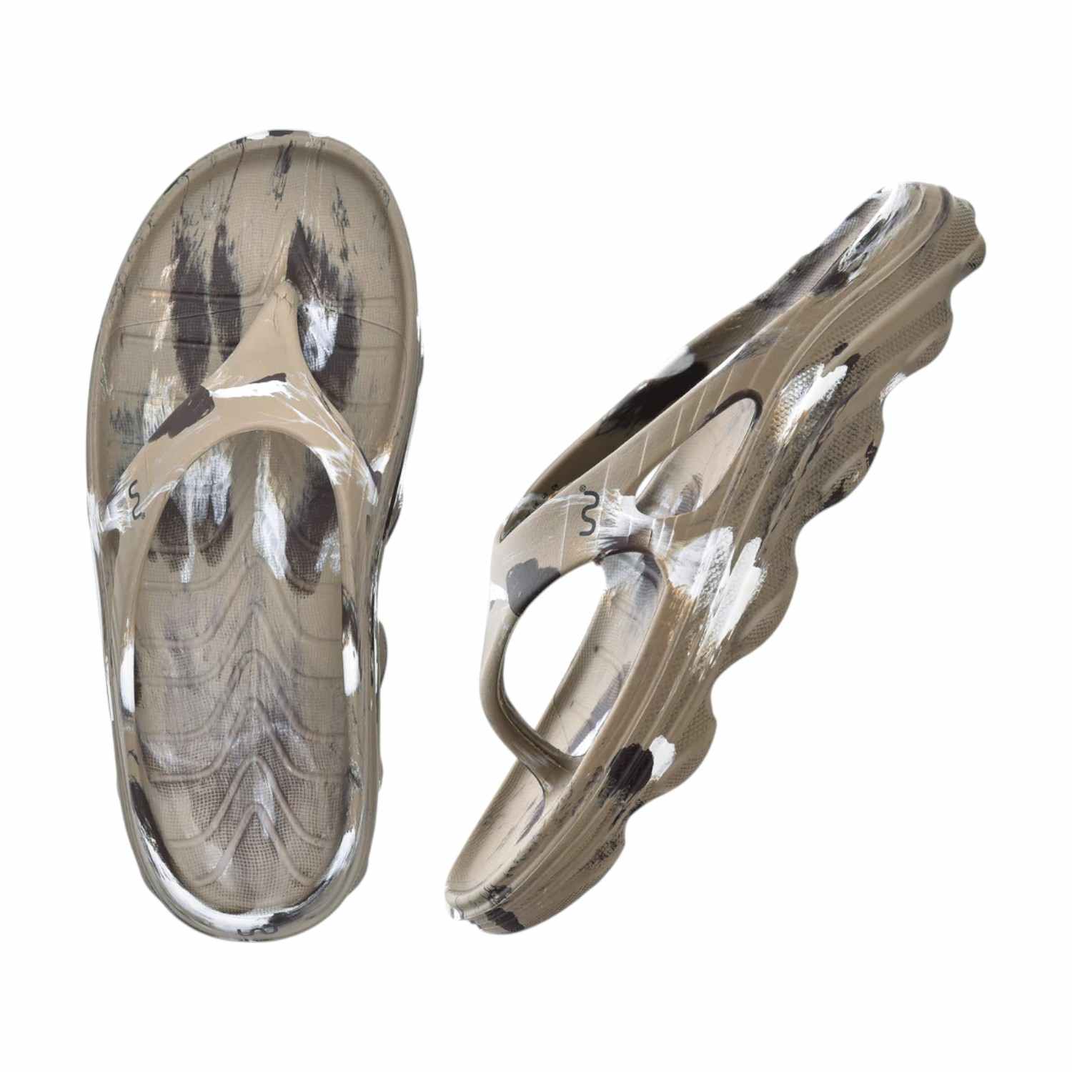 Men Khaki Brown White Flip Flops