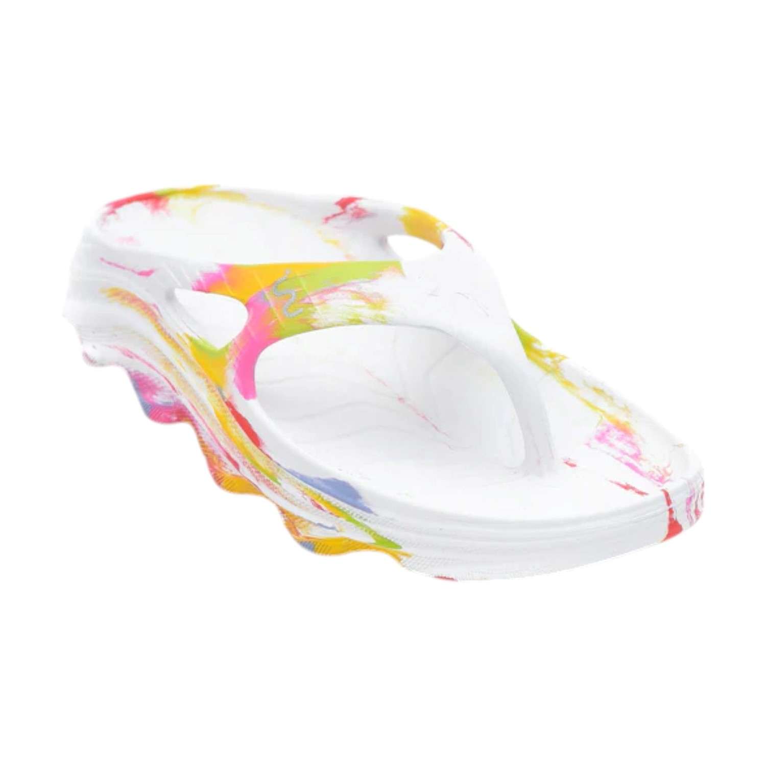 White Flip Flops with Multicolor Paint Splash Design