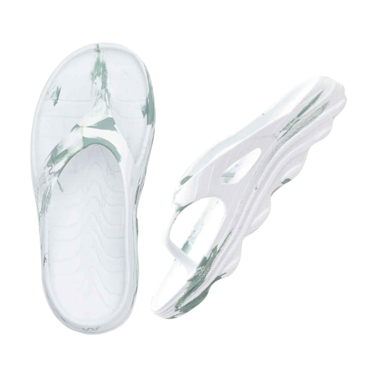 Women White Green Flip Flops