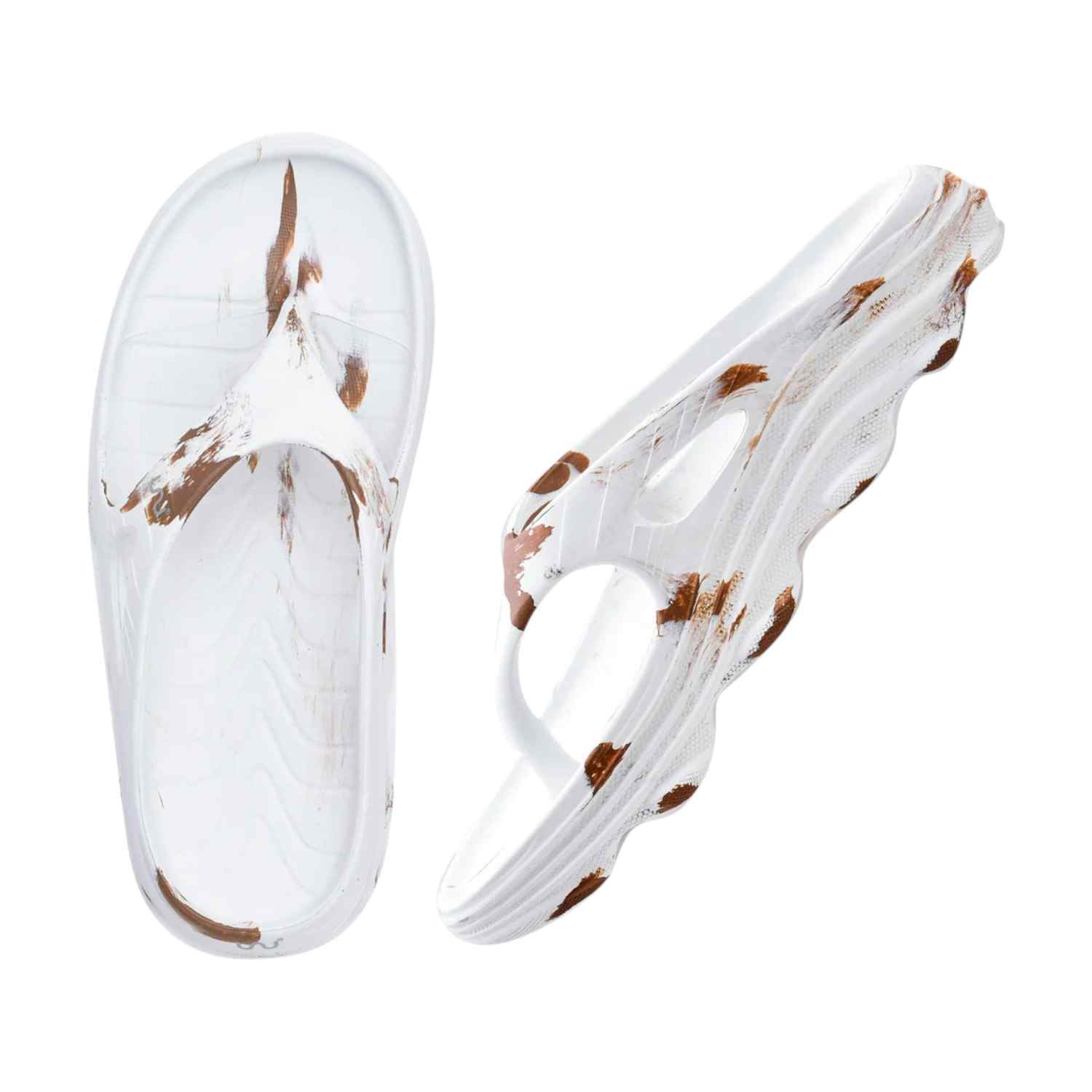 Women White Bronze Flip Flops