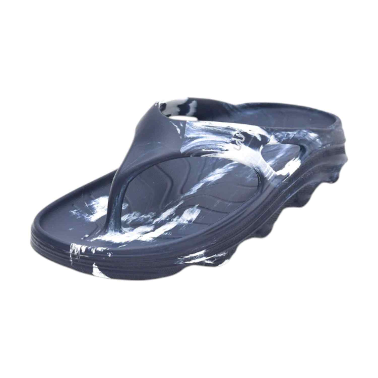 Men Navy Blue Flip Flops with White Brushstroke Design
