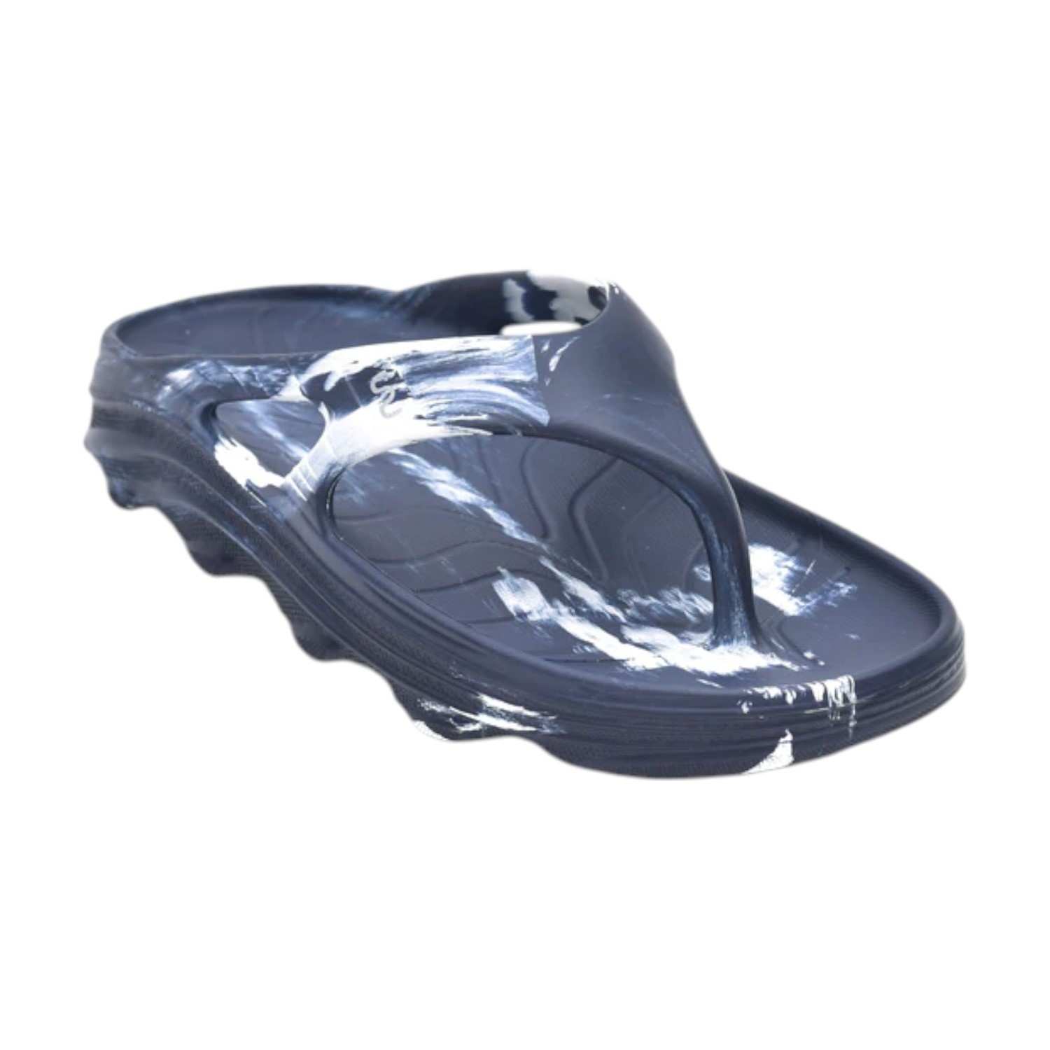 Men Navy Blue Flip Flops with White Brushstroke Design