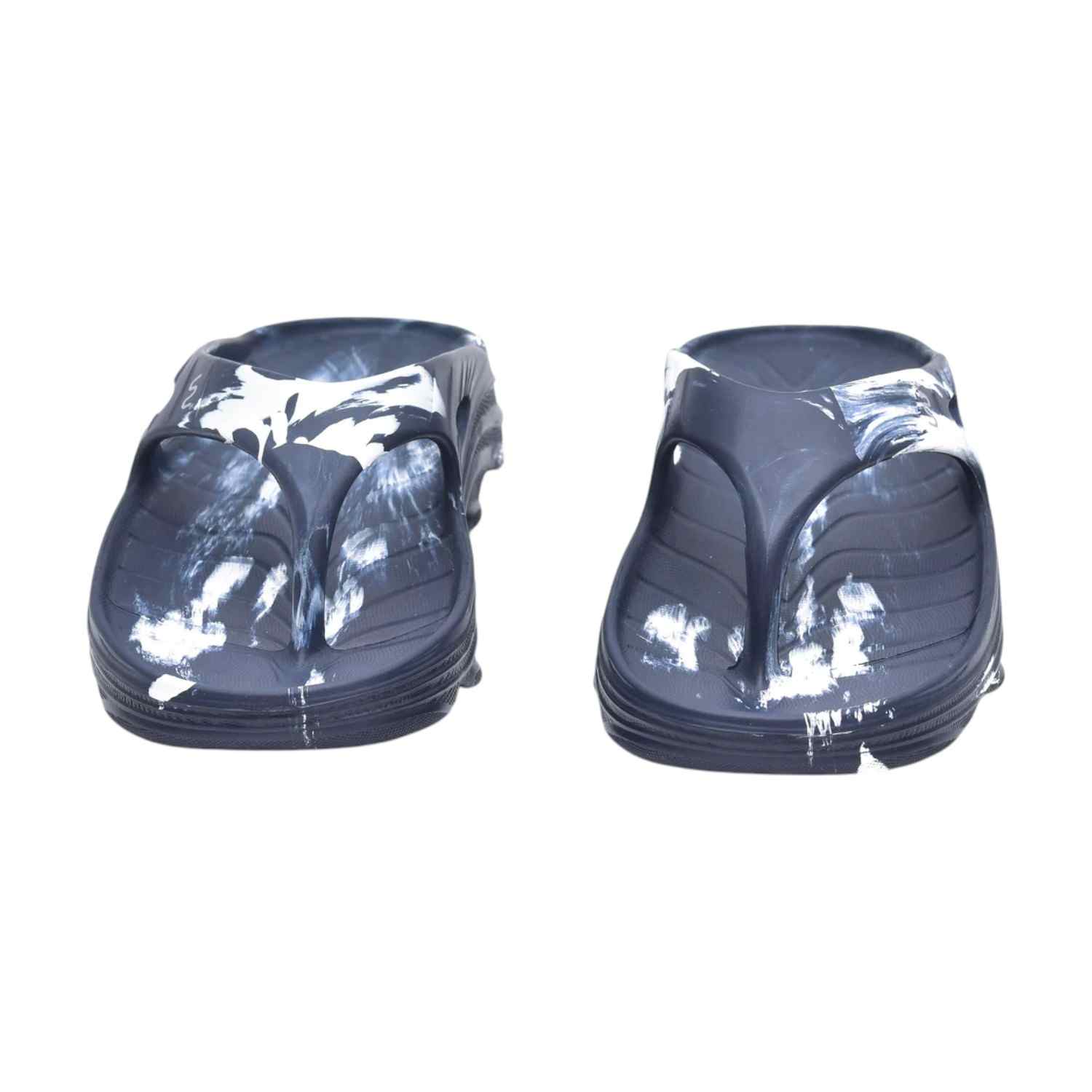 Men Navy Blue Flip Flops with White Brushstroke Design