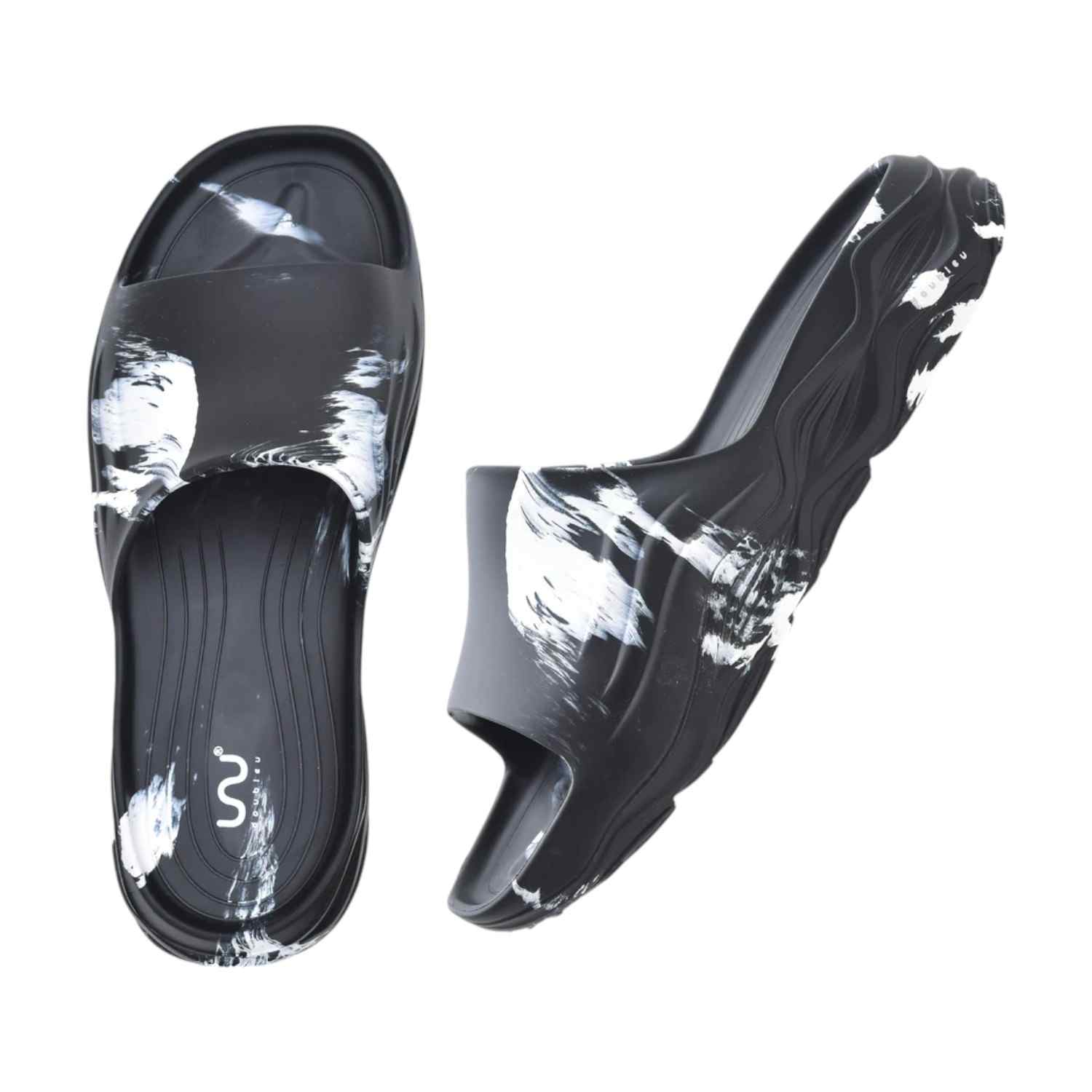 Men Black White Slidders