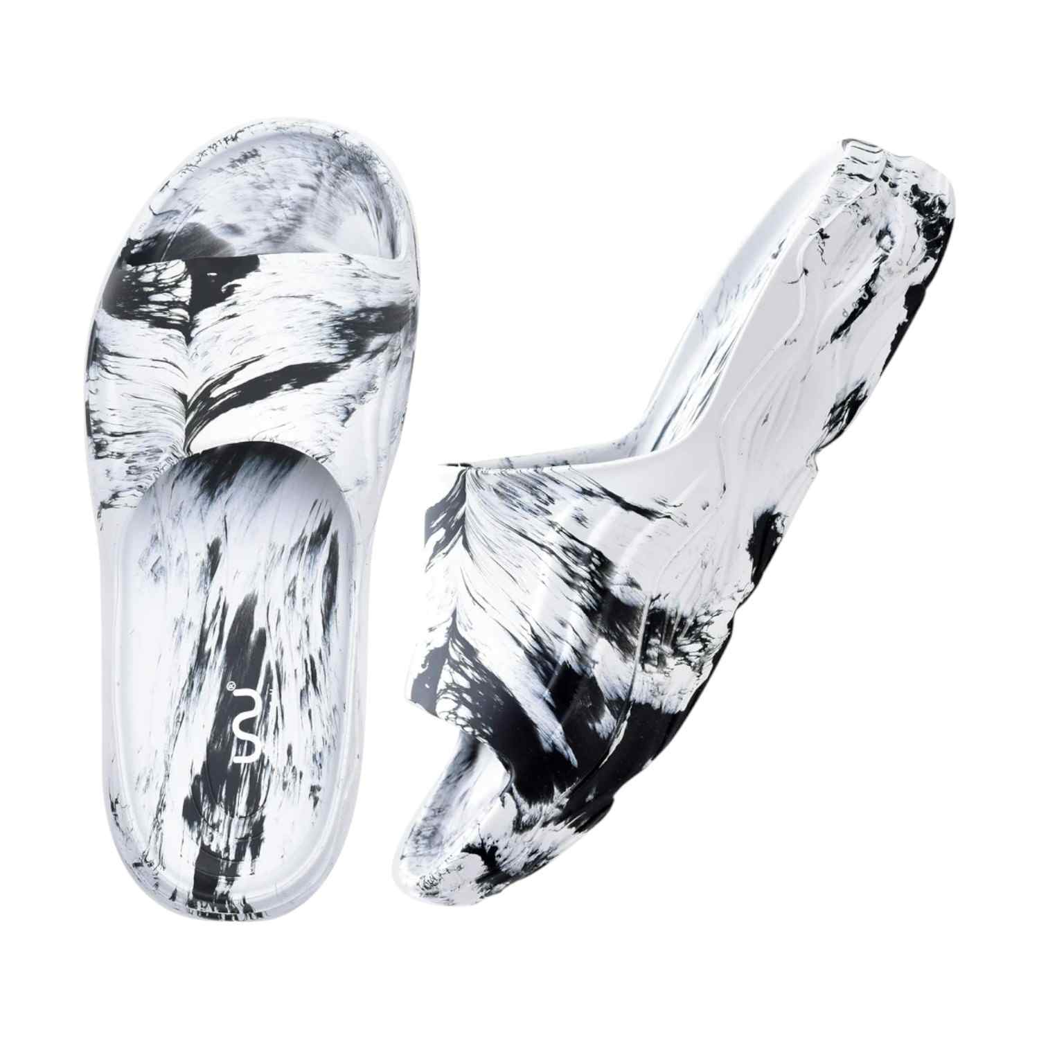 Men White Black Slidders
