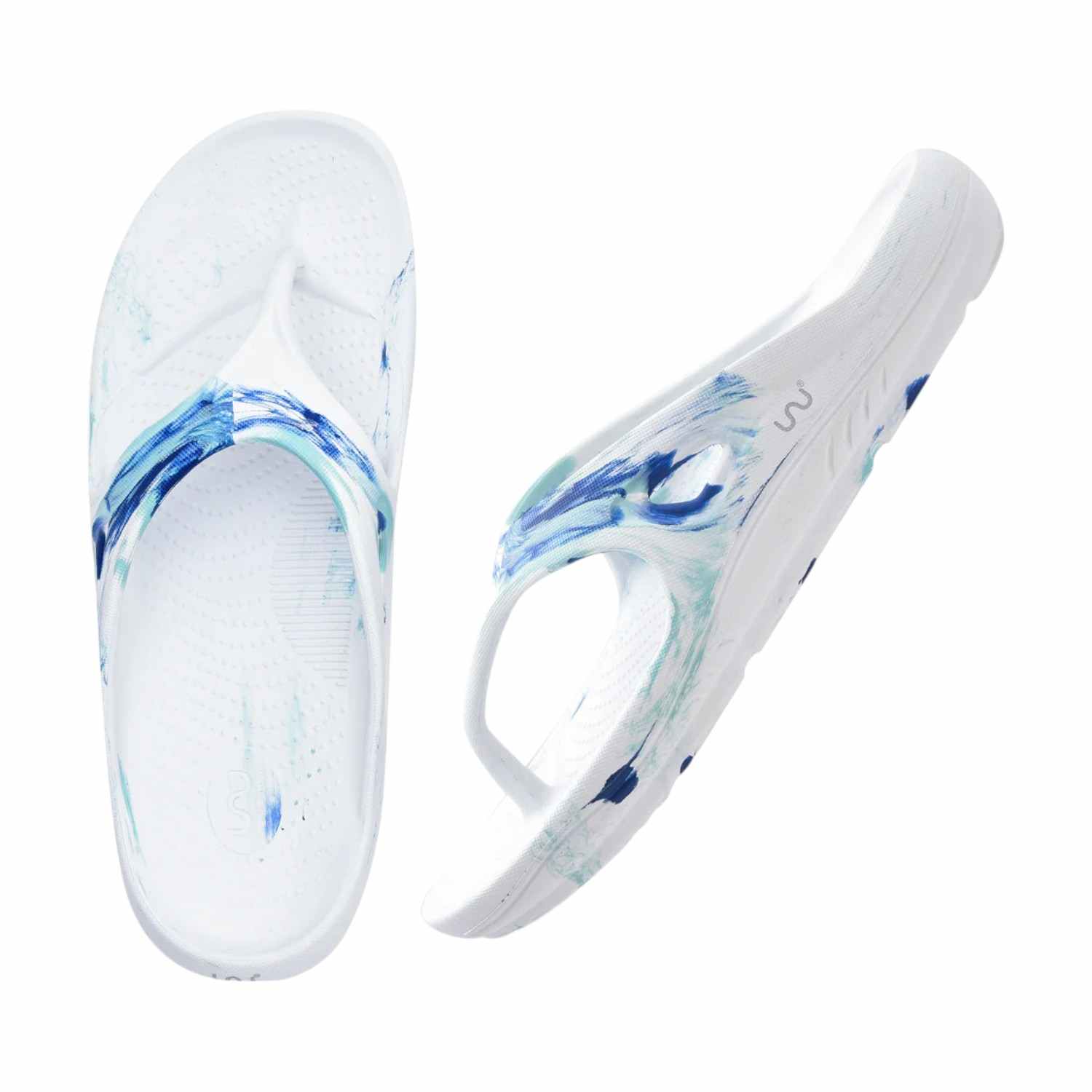 Men White Blue Flip Flops