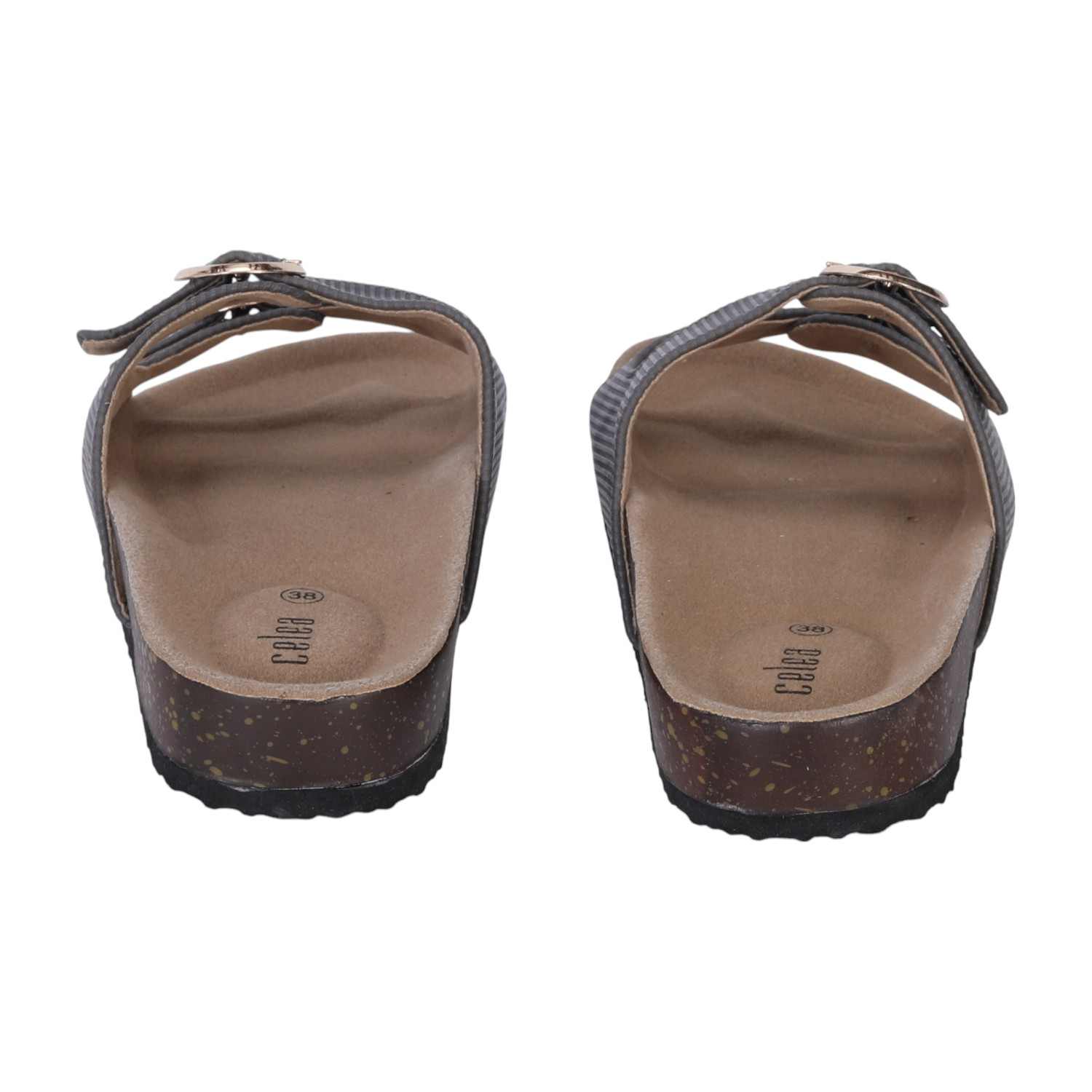 Women Grey Dual-Buckle Comfort Slide
