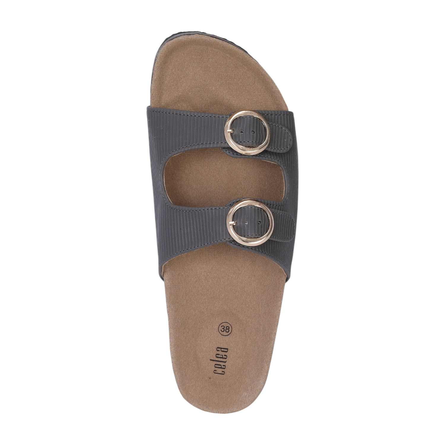 Women Grey Dual-Buckle Comfort Slide