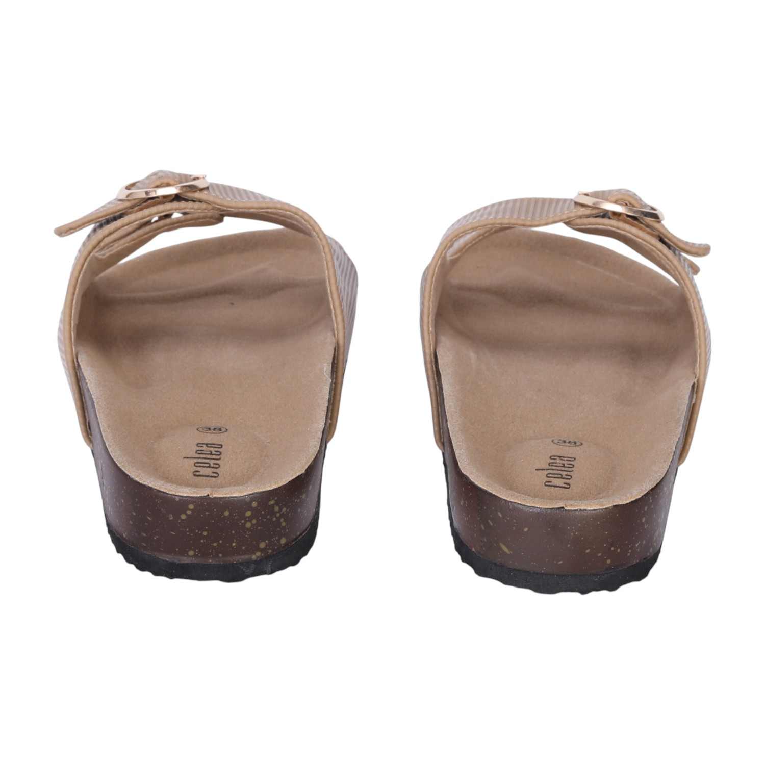 Women Beige Dual Buckle Comfort Slide