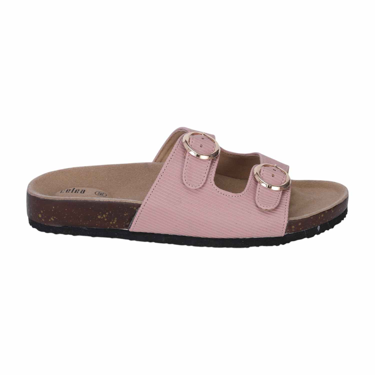 Women Pink Dual Buckle Comfort Slide