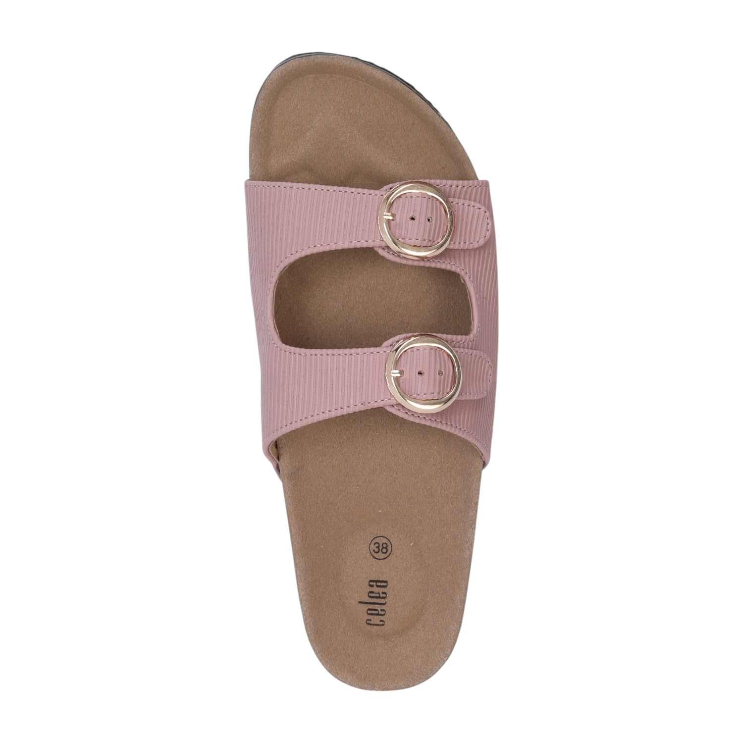Women Pink Dual Buckle Comfort Slide