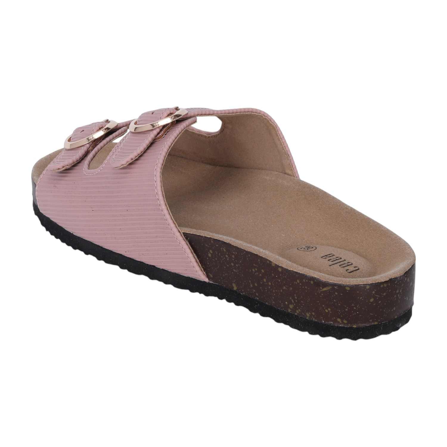 Women Pink Dual Buckle Comfort Slide