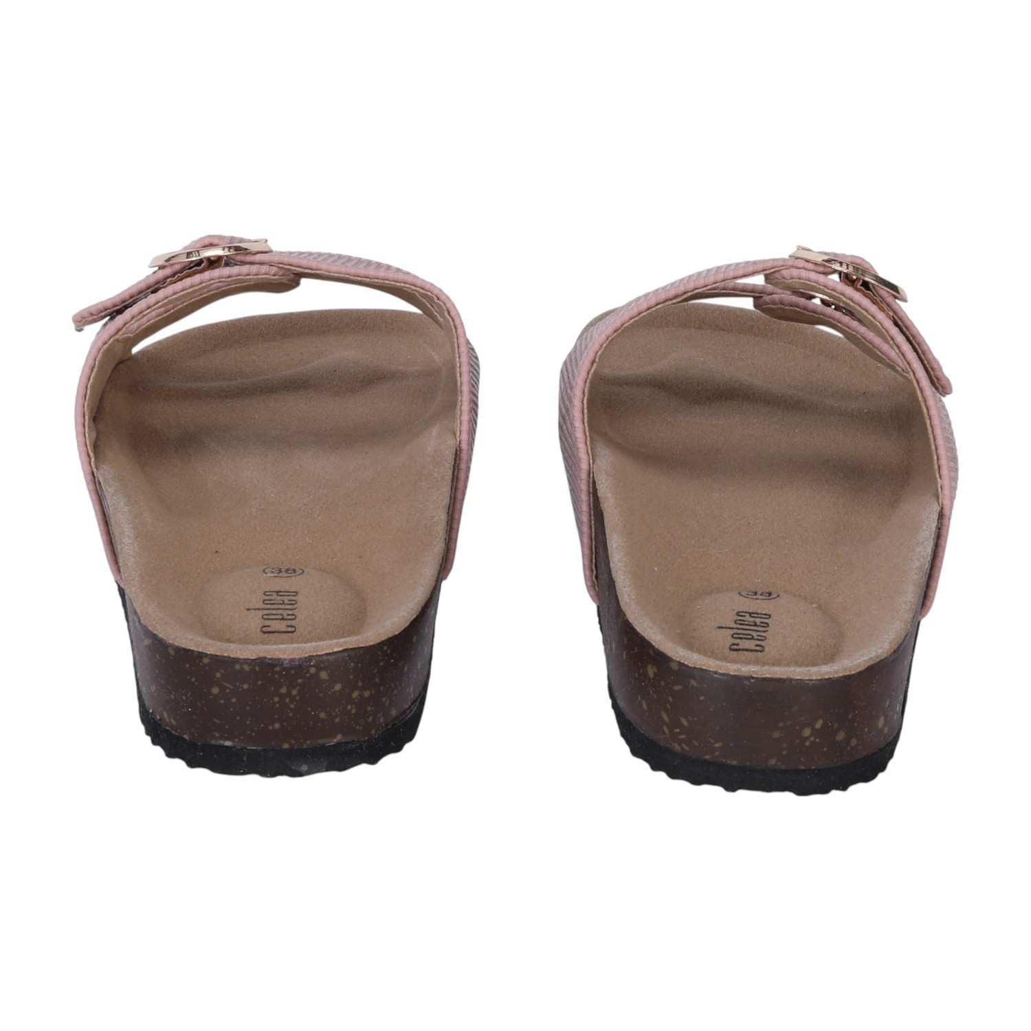 Women Pink Dual Buckle Comfort Slide