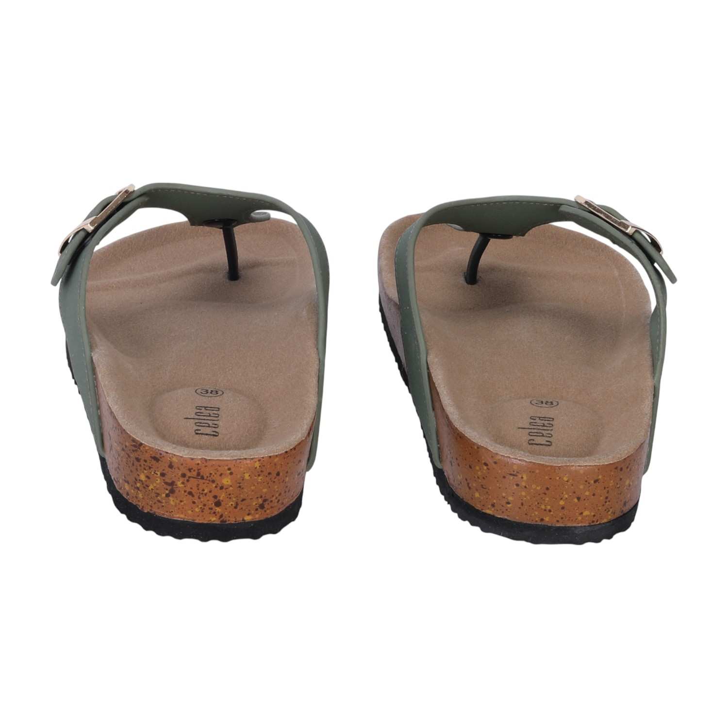 Women Olive T Strap Chappal with Buckel