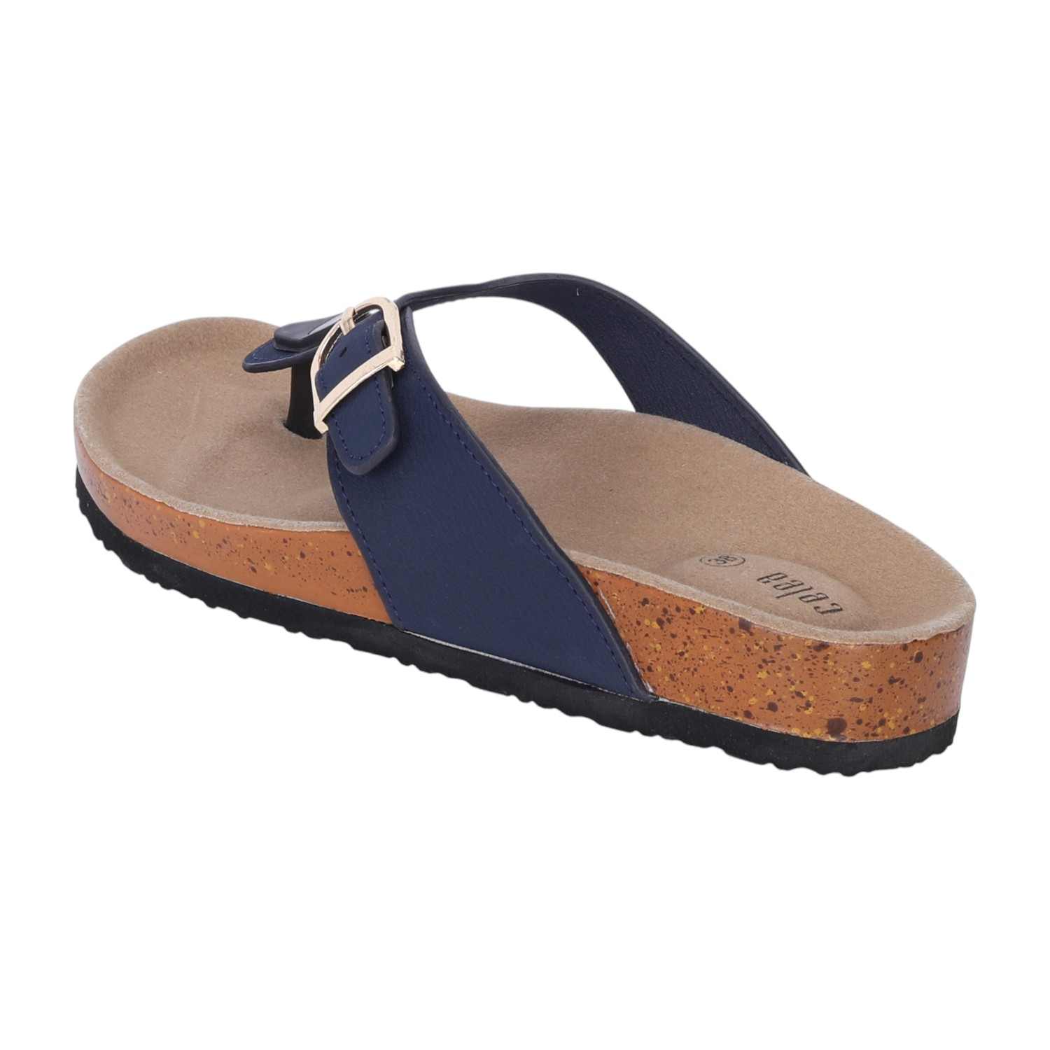 Women Navy T Strap Chappal with Buckel
