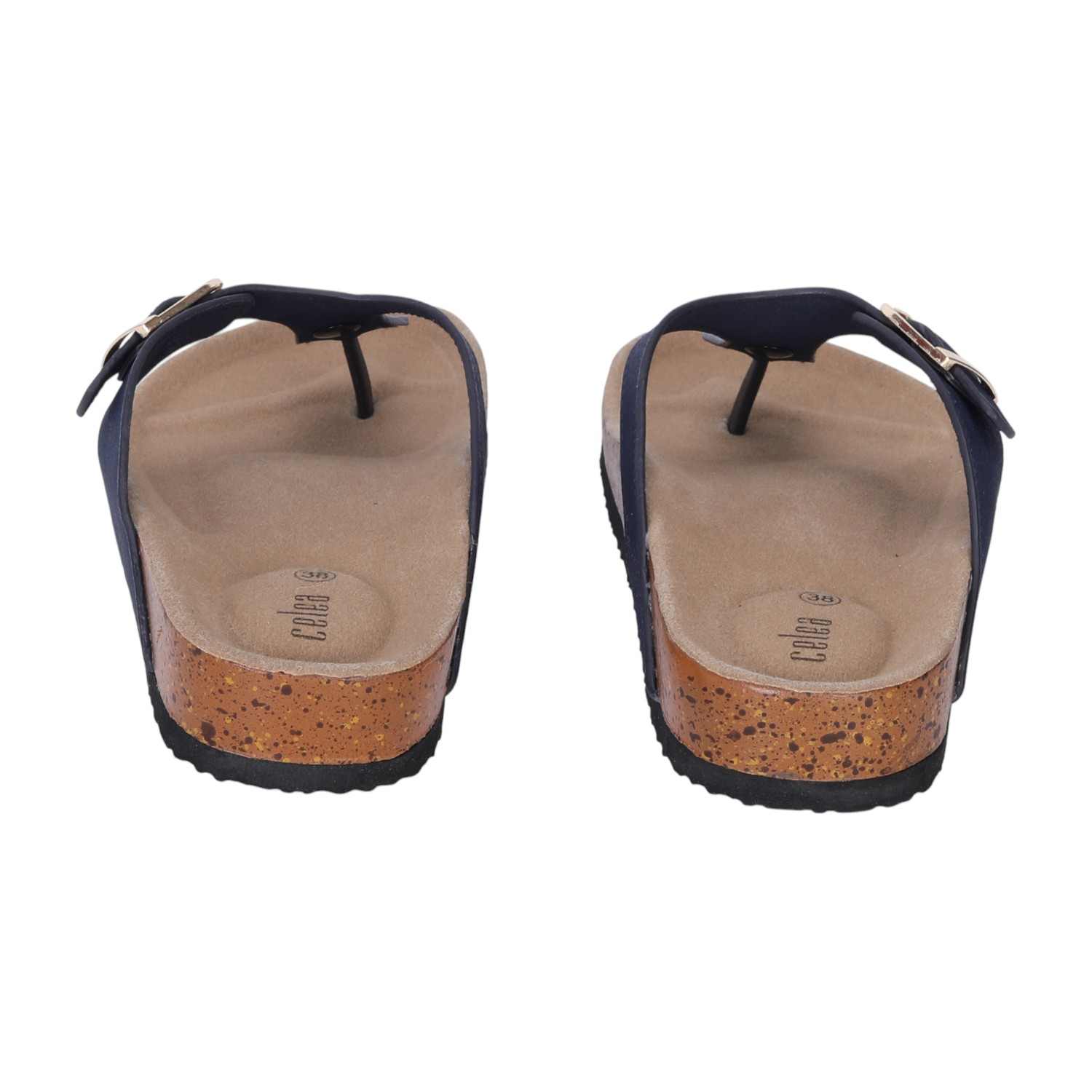Women Navy T Strap Chappal with Buckel