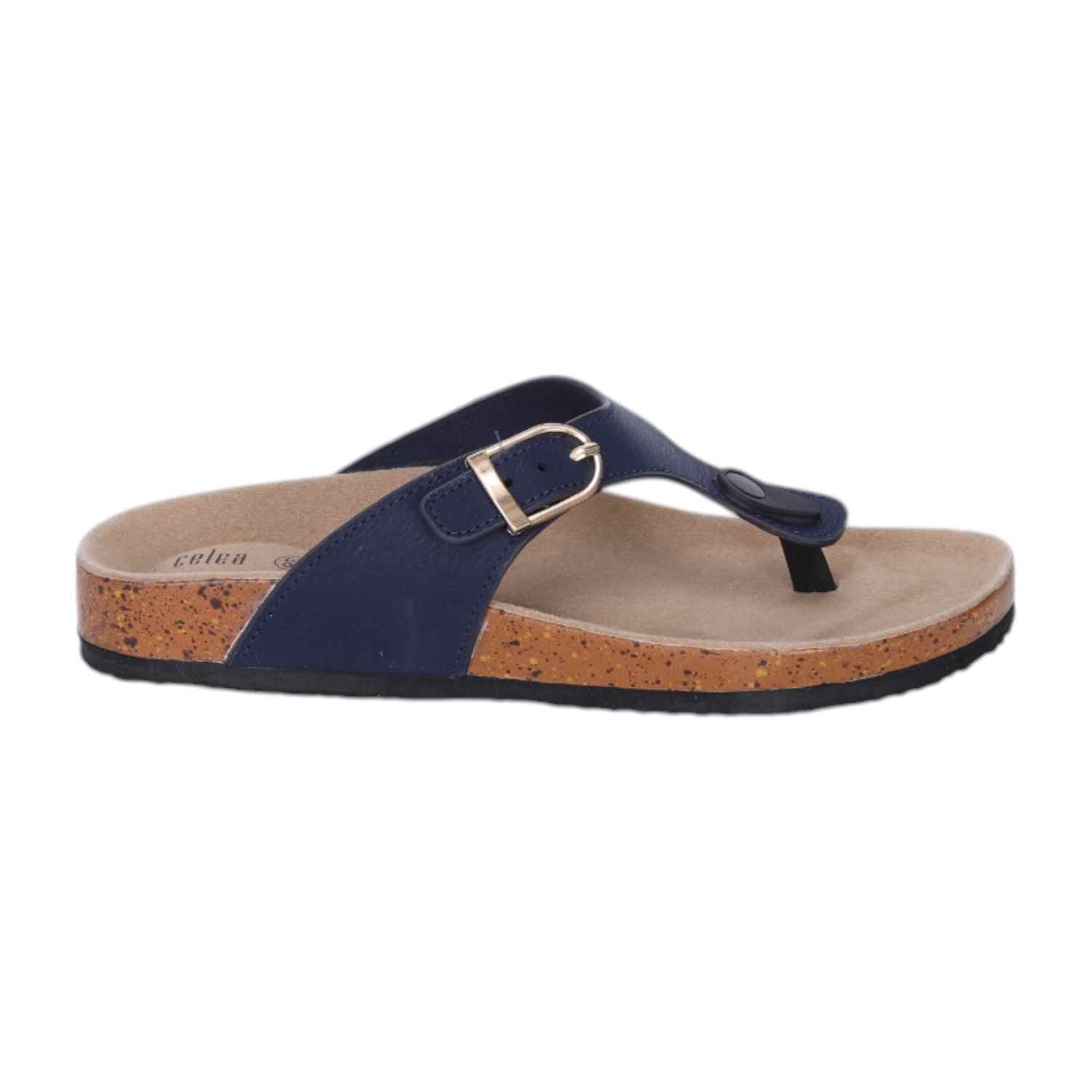 Women Navy T Strap Chappal with Buckel