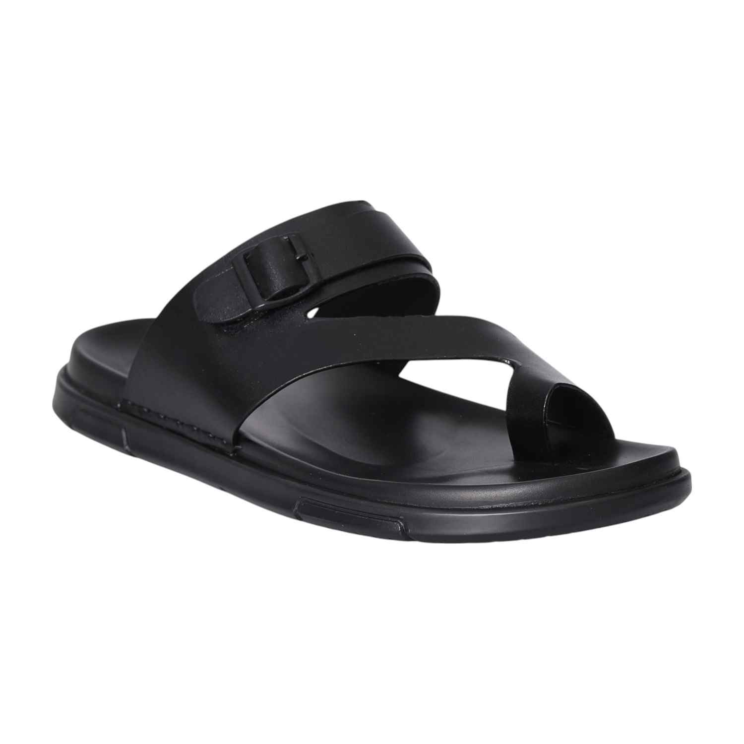 Men Black Contemporary Buckled Sandals