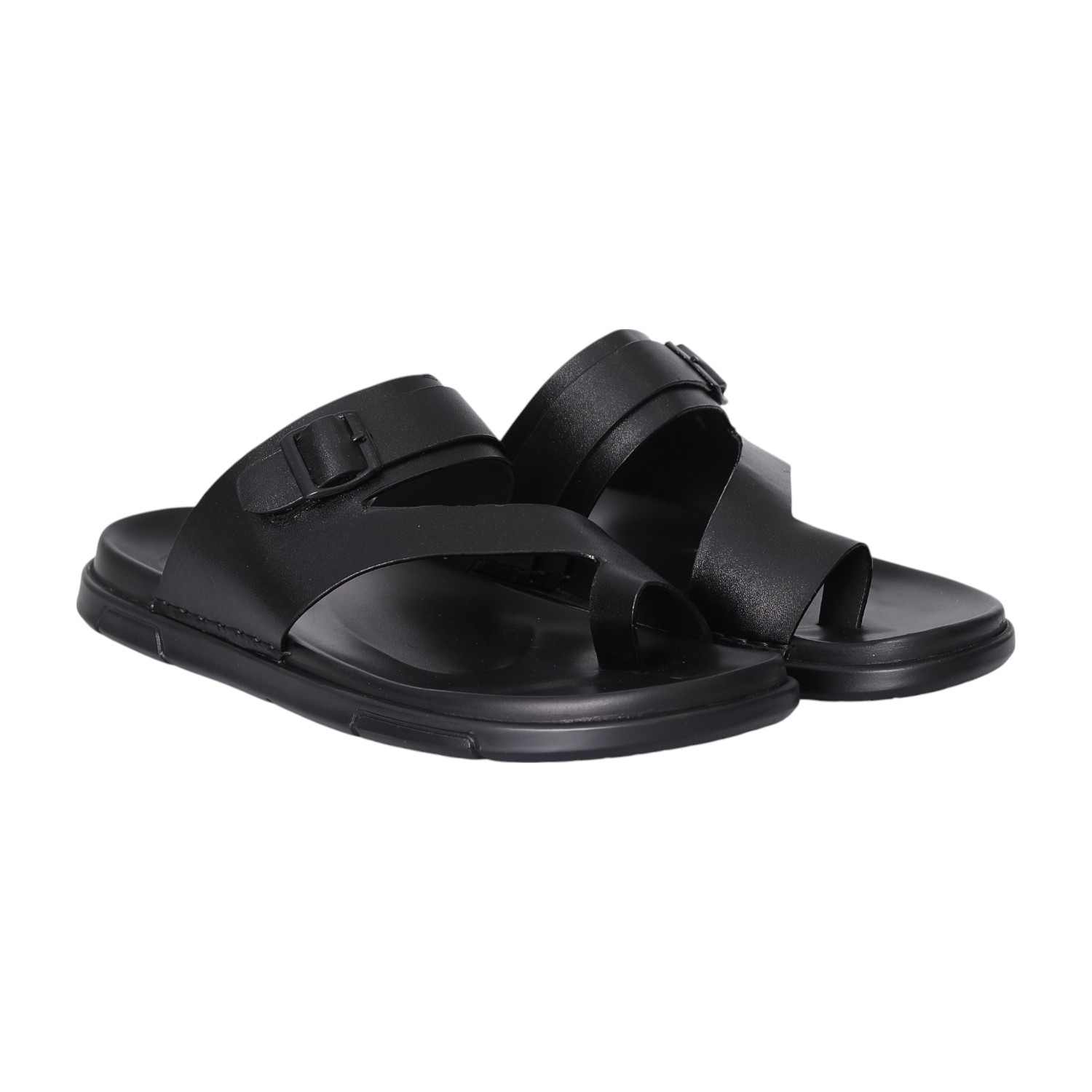 Men Black Contemporary Buckled Sandals