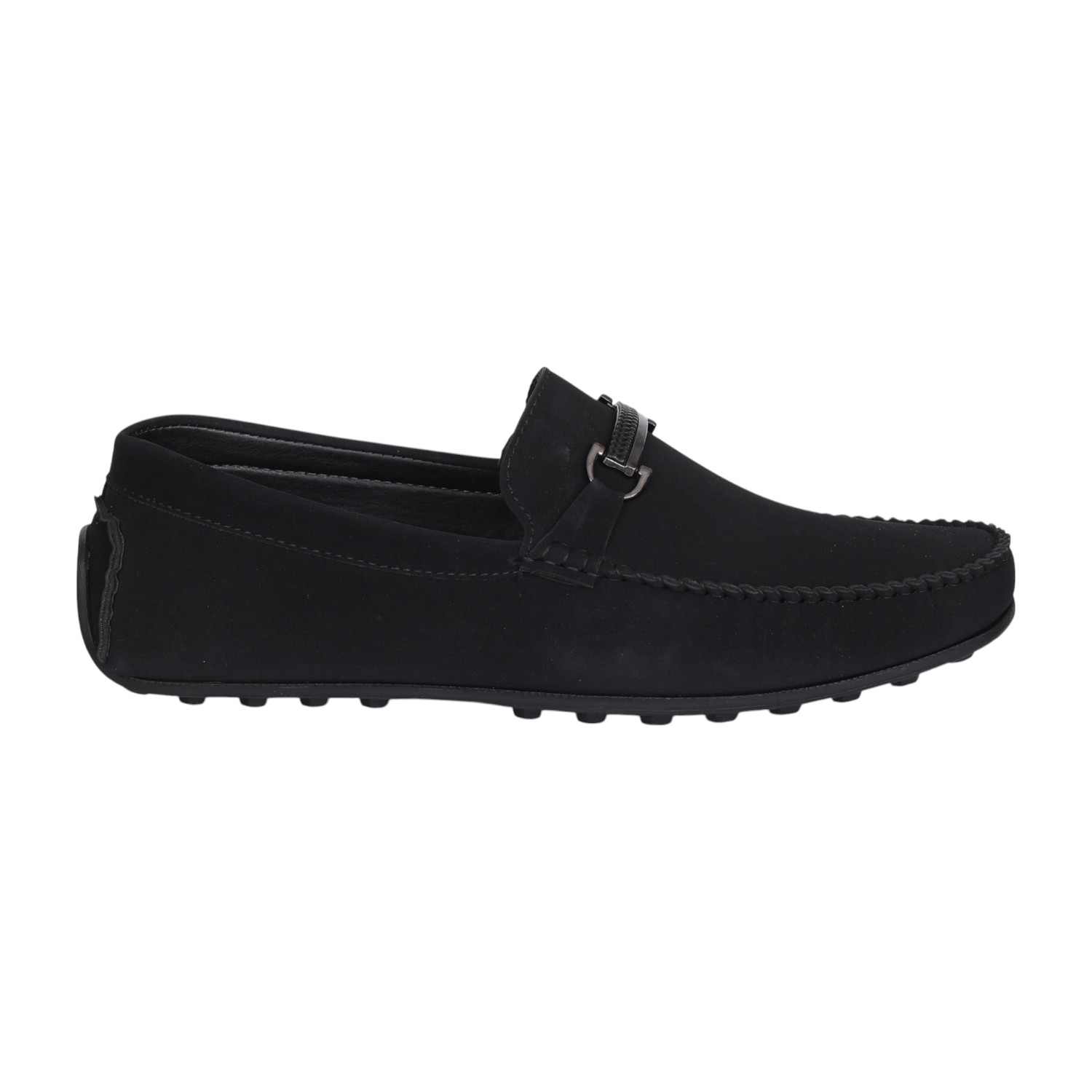 Men Matte Black Loafer with Metallic Buckle