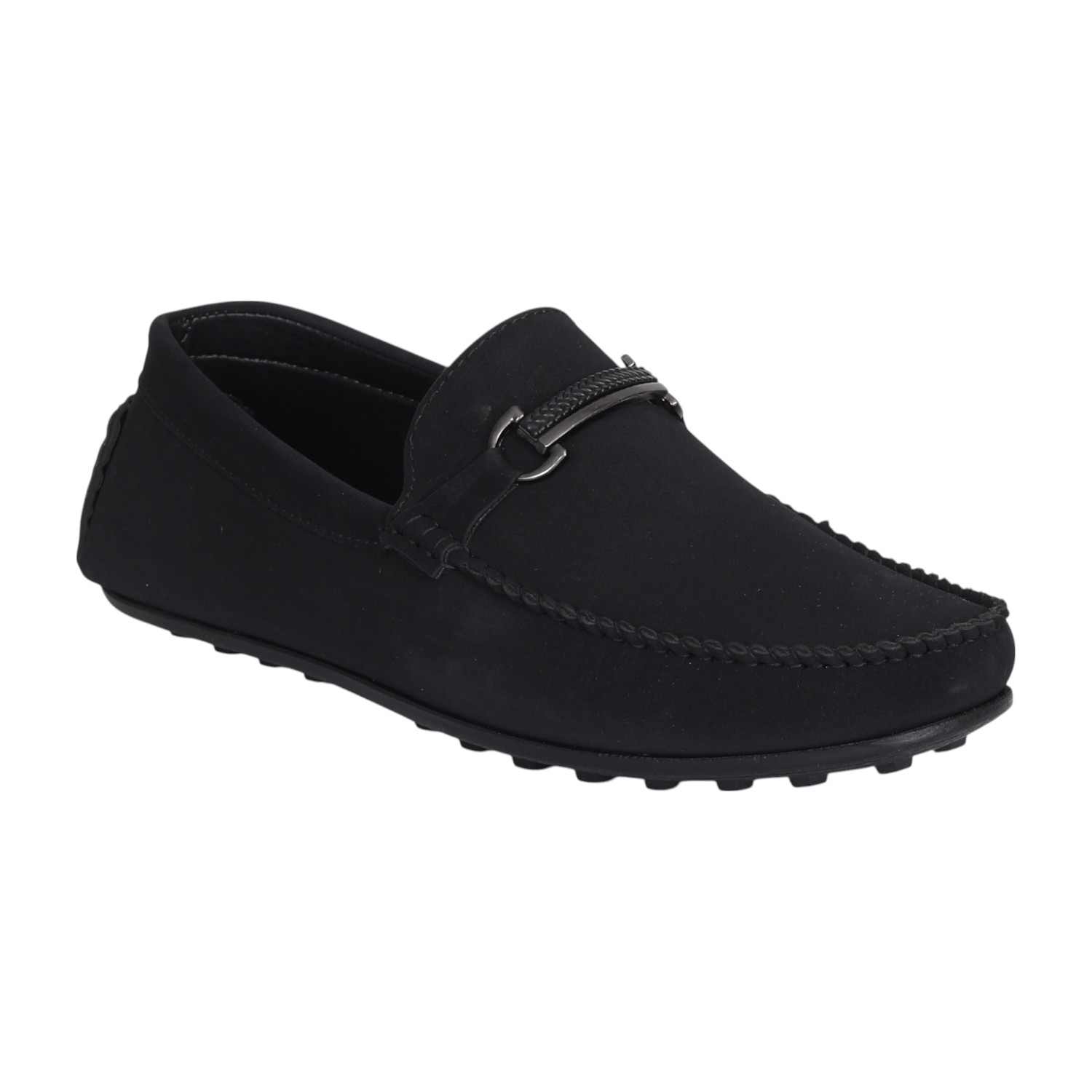 Men Matte Black Loafer with Metallic Buckle