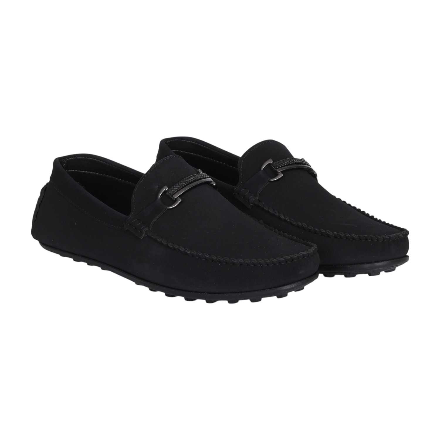 Men Matte Black Loafer with Metallic Buckle