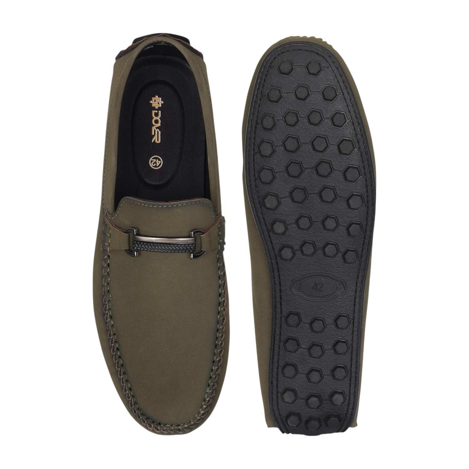 Men Matte Olive Loafer with Metallic Buckle