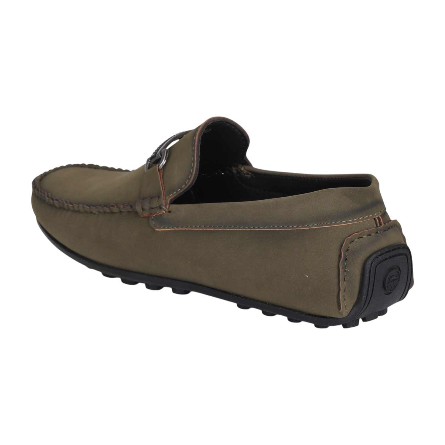 Men Matte Olive Loafer with Metallic Buckle
