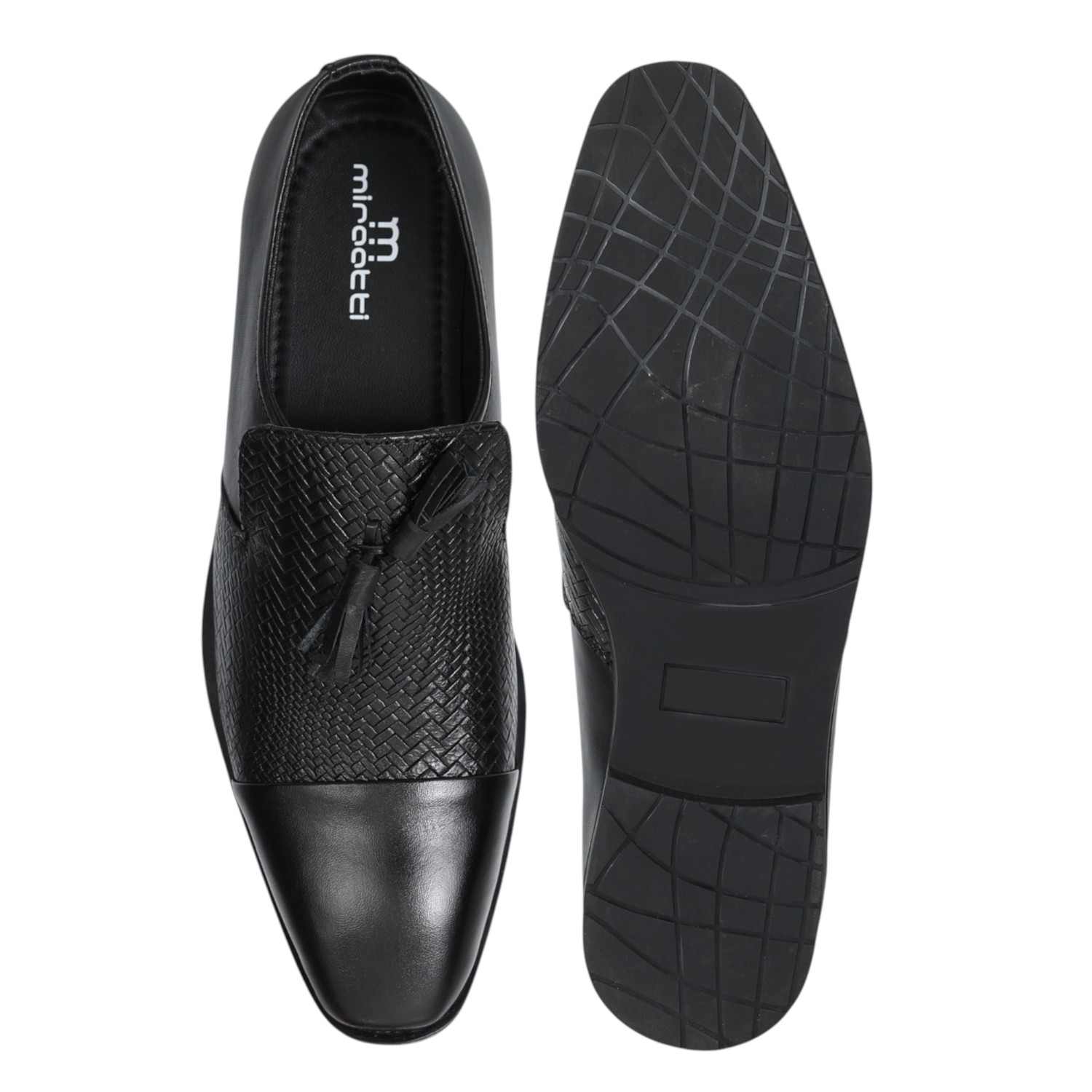 Men Black Woven Tassel Slip-Ons