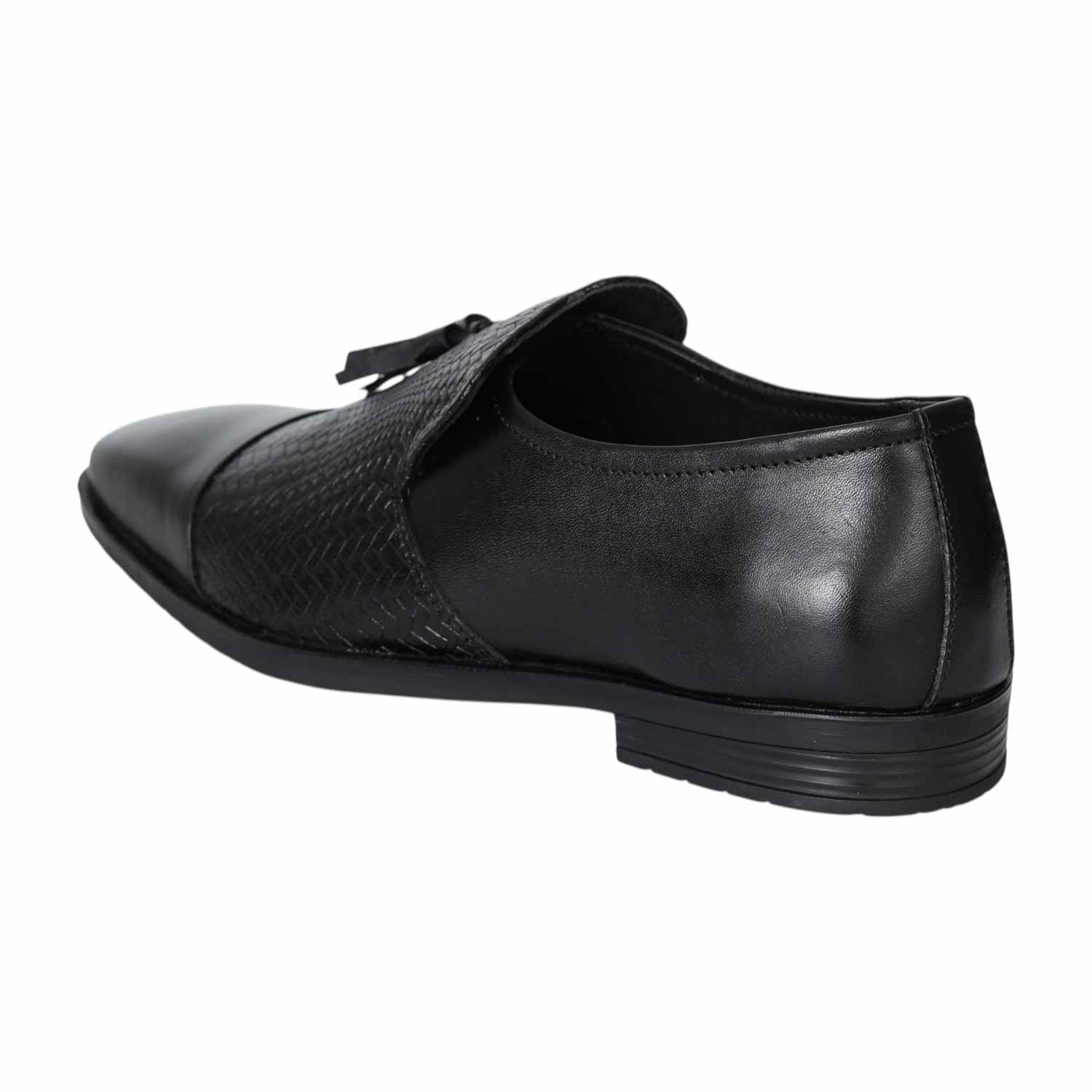 Men Black Woven Tassel Slip-Ons