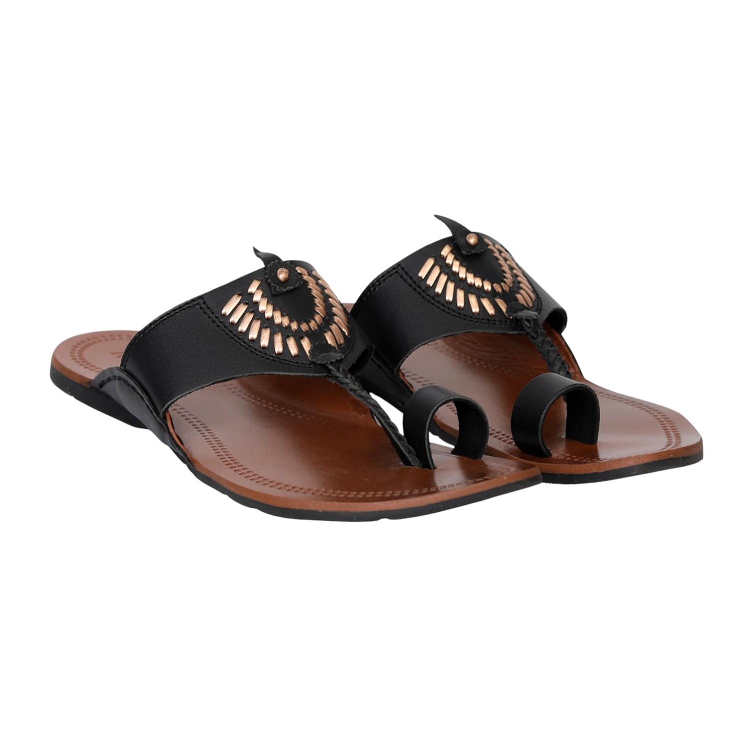 Men Black Artisan Toe-Ring Sandals