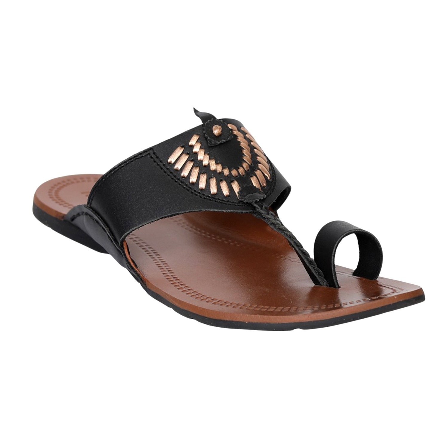 Men Black Artisan Toe-Ring Sandals