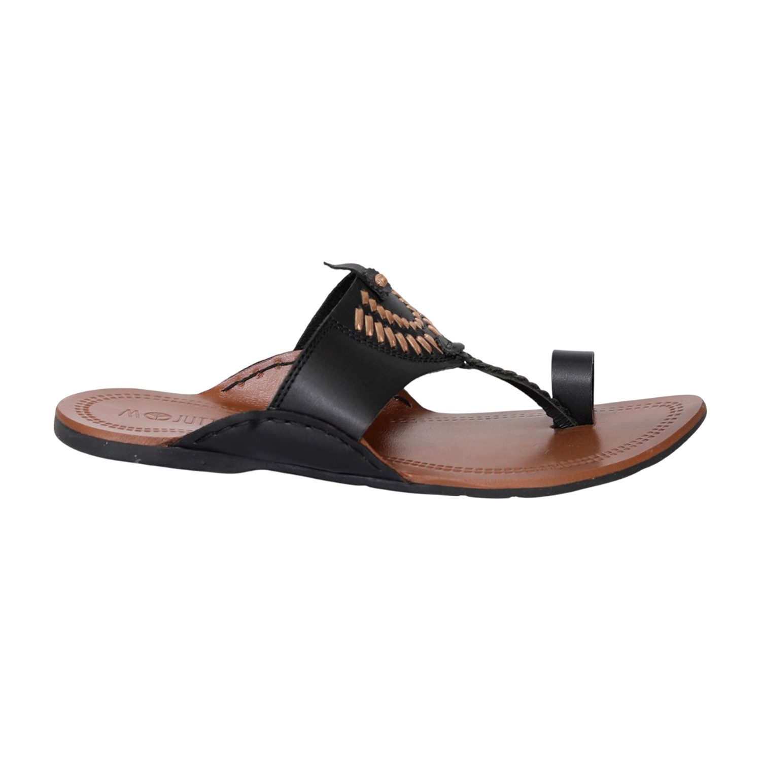 Men Black Artisan Toe-Ring Sandals