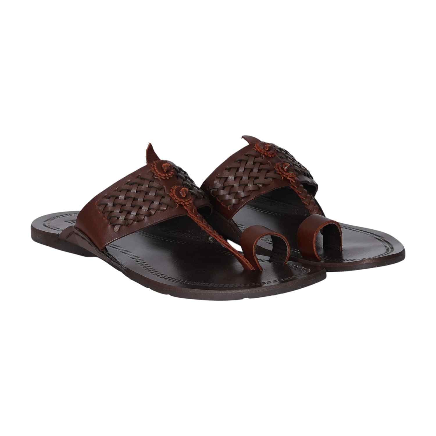 Men Dark Brown Woven Strap Sandal