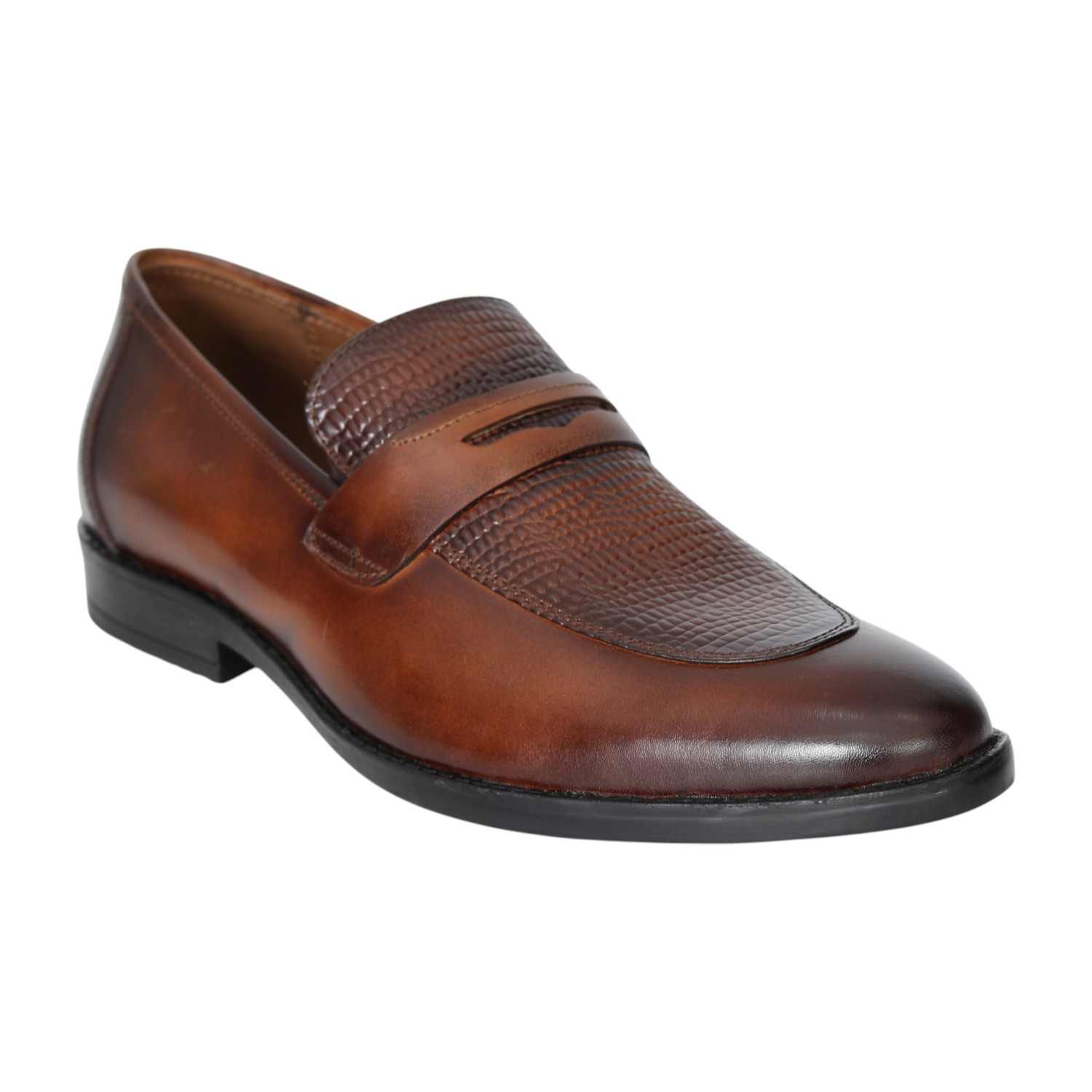 Men Tan Textured Penny Loafers