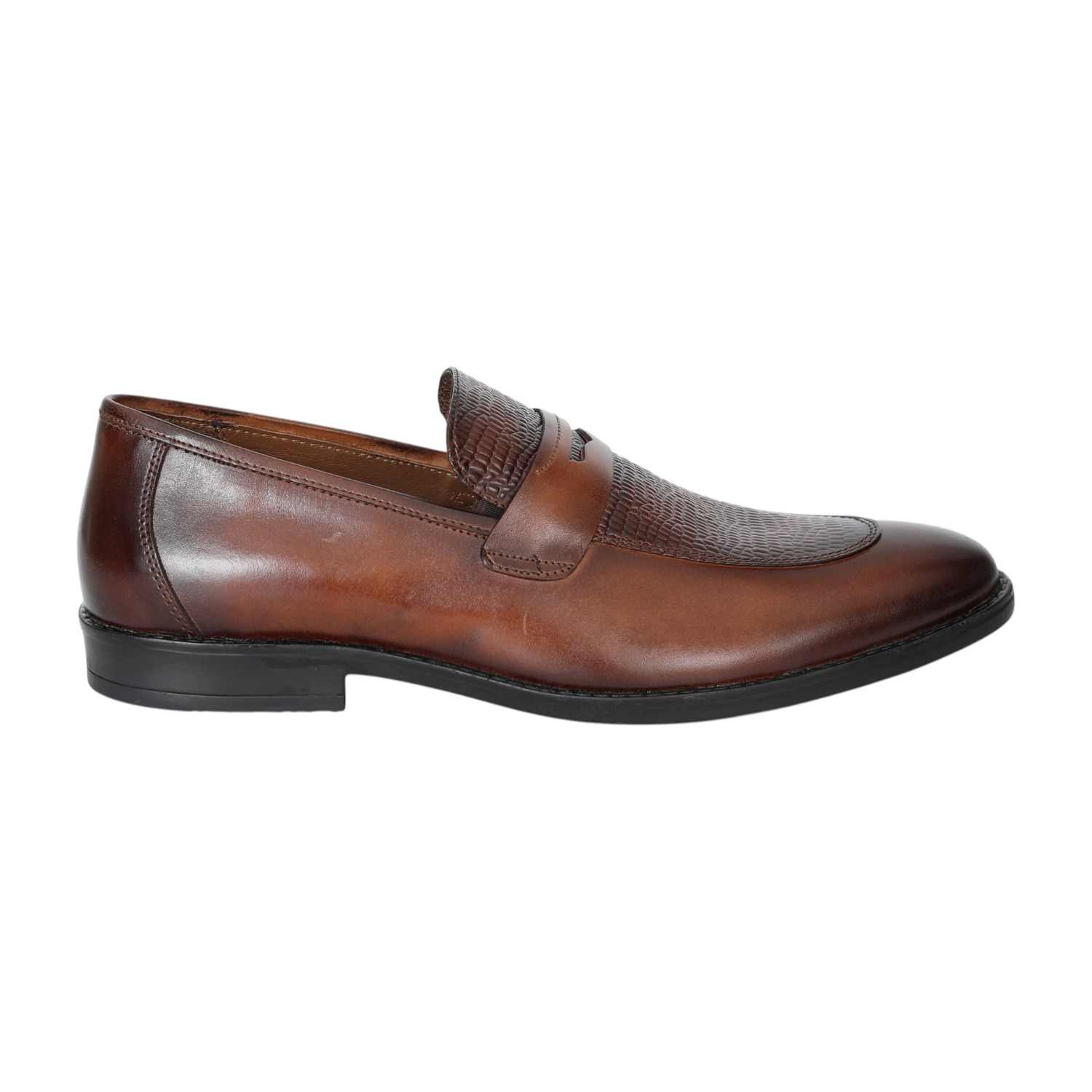Men Tan Textured Penny Loafers