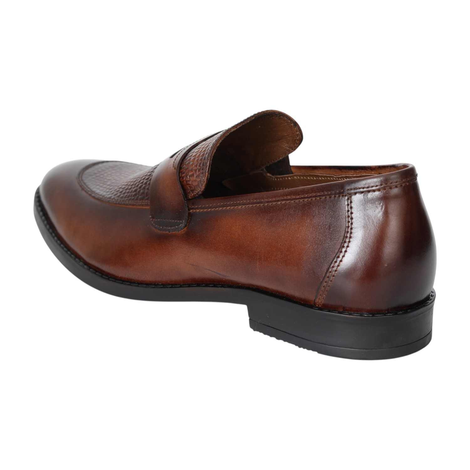 Men Tan Textured Penny Loafers